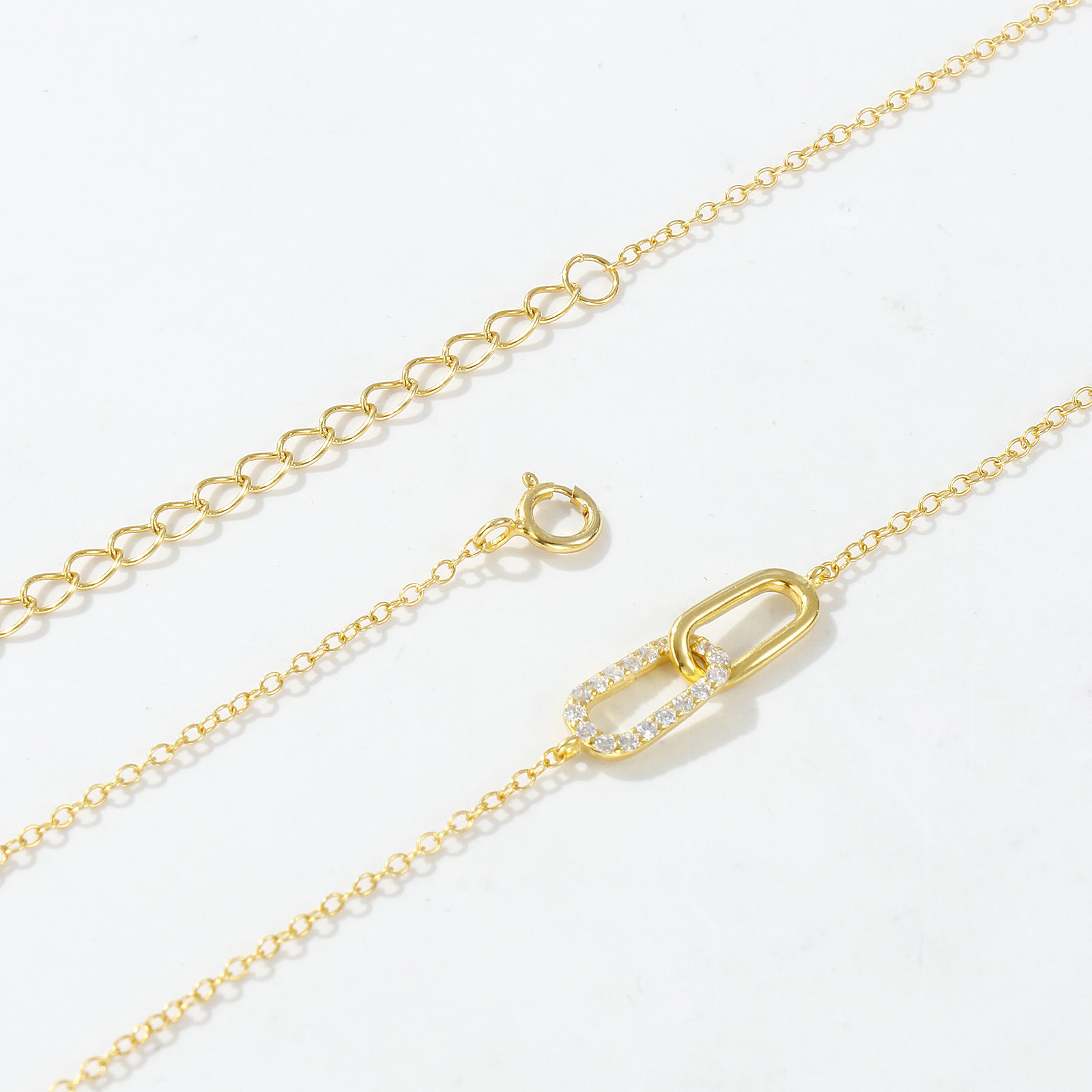 Picture of 1 Piece Sterling Silver Romantic Pendant Charm Necklace 18K Gold Plated Oval Clear Cubic Zirconia Micro Pave 40cm(15.7") + 5cm(2") long