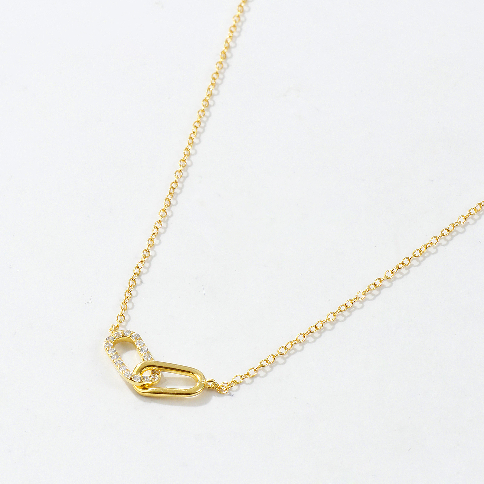 Picture of 1 Piece Sterling Silver Romantic Pendant Charm Necklace 18K Gold Plated Oval Clear Cubic Zirconia Micro Pave 40cm(15.7") + 5cm(2") long