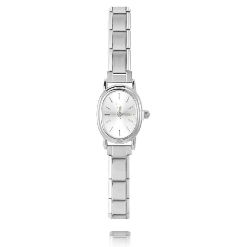 Imagen de 1 Unidad 304 Acero Inoxidable Elegante & Casual Reloj de Pulsera Modular de Enlace de Encanto Italiano Tono de Plata Blanco Óvalo 18.5cm longitud
