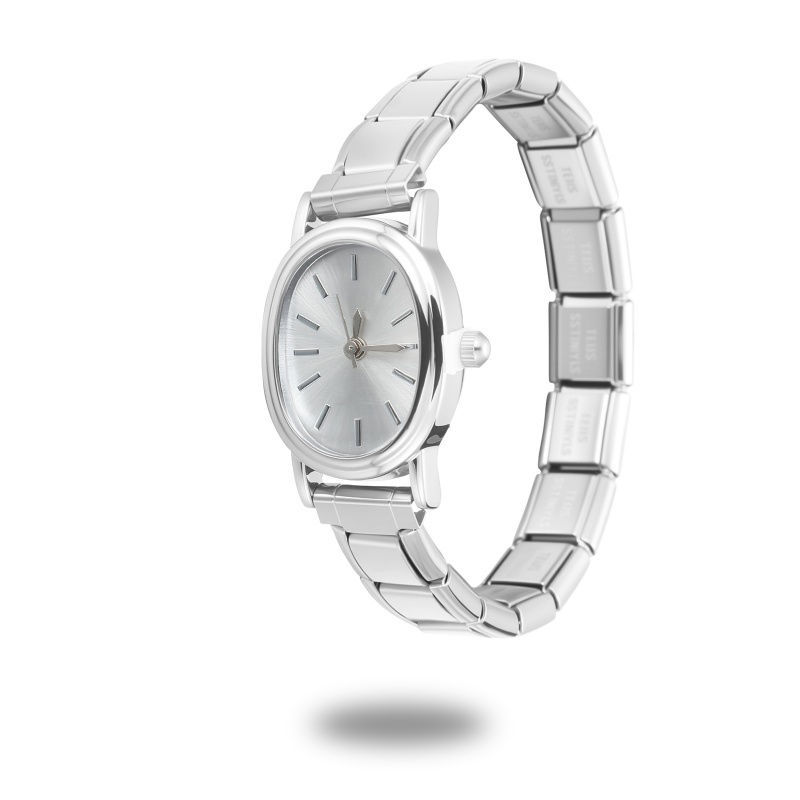 Imagen de 1 Unidad 304 Acero Inoxidable Elegante & Casual Reloj de Pulsera Modular de Enlace de Encanto Italiano Tono de Plata Blanco Óvalo 18.5cm longitud
