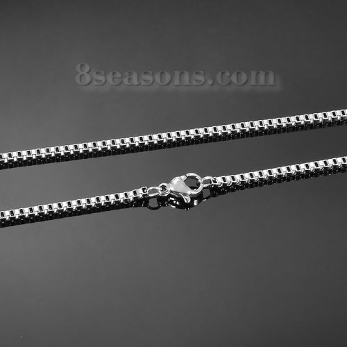 Picture of 304 Stainless Steel Jewelry Box Chain Necklace Silver Tone 55cm(21 5/8") long, Chain Size: 2x2mm(1/8"x1/8"), 1 Piece