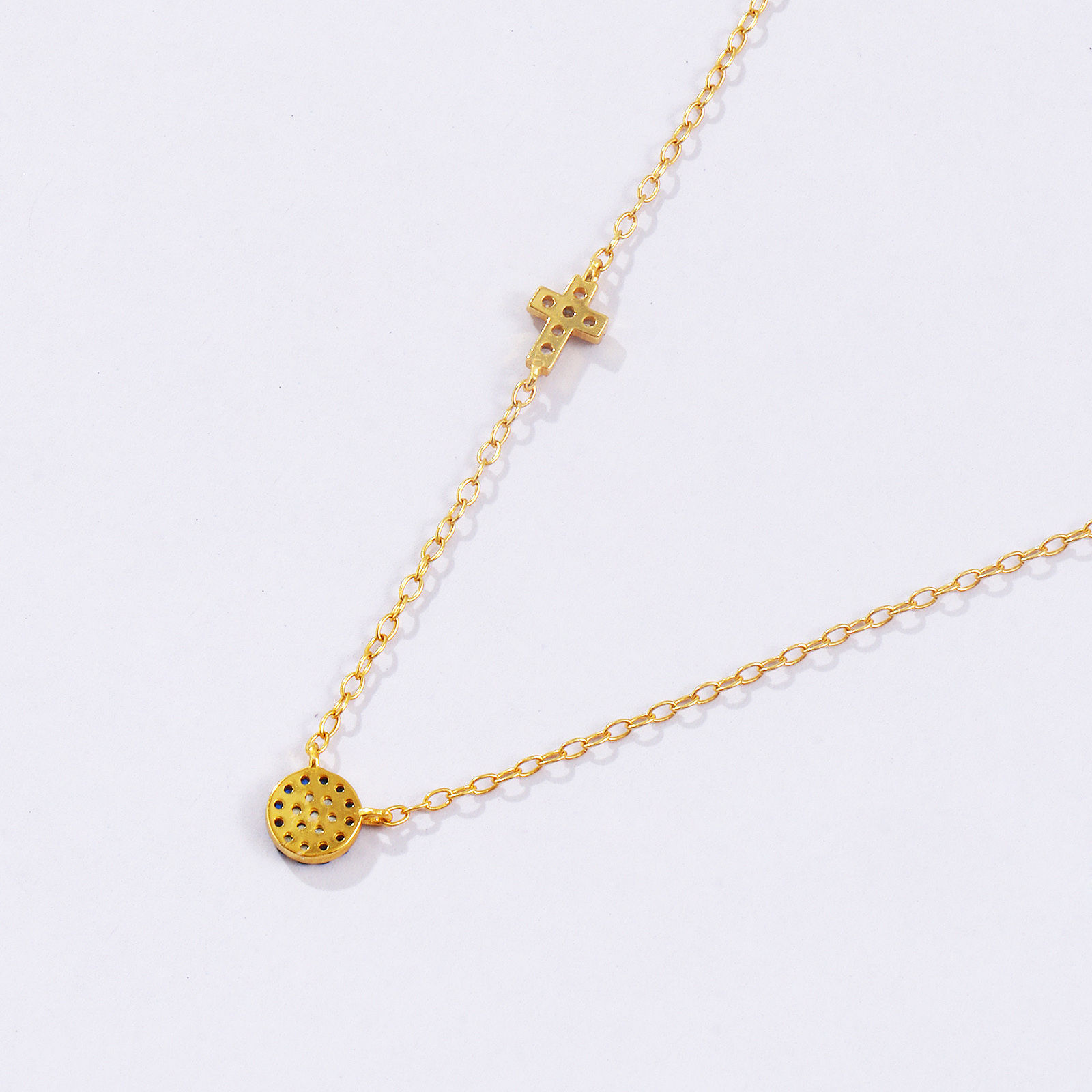 Picture of 1 Piece Sterling Silver Religious Pendant Charm Necklace 18K Gold Plated Cross Evil Eye Deep Blue Cubic Zirconia Micro Pave 40cm(15.7") + 5cm(2") long