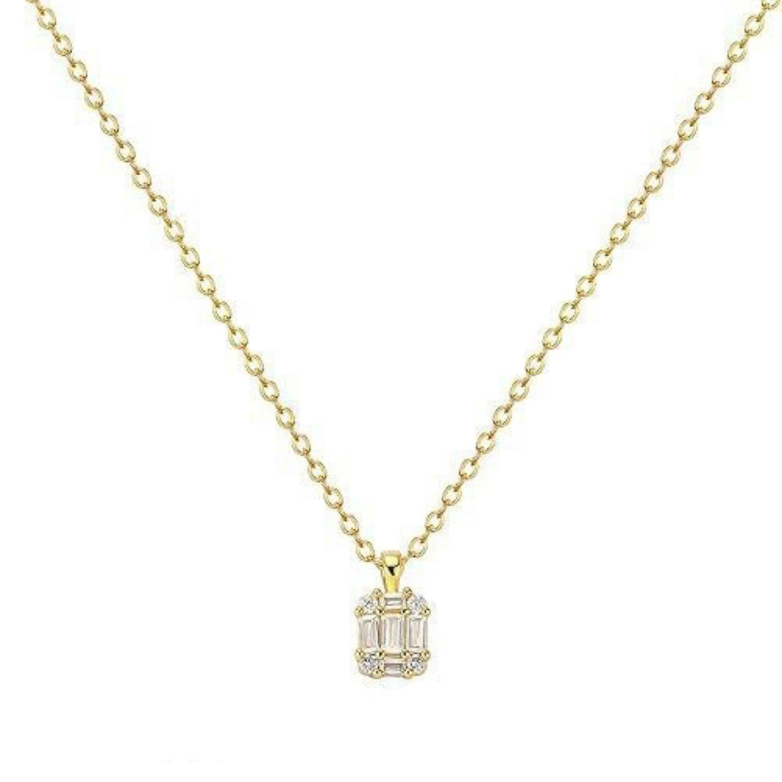 Picture of Wholesale Rectangle Clear Cubic Zirconia Pendant Charm Necklace, 18K Gold Plated Brass Link Cable Chain, Women's Simple Stylish Gift Jewelry For Retailer, 40cm(15.7") + 5cm(2") long, 1 Piece