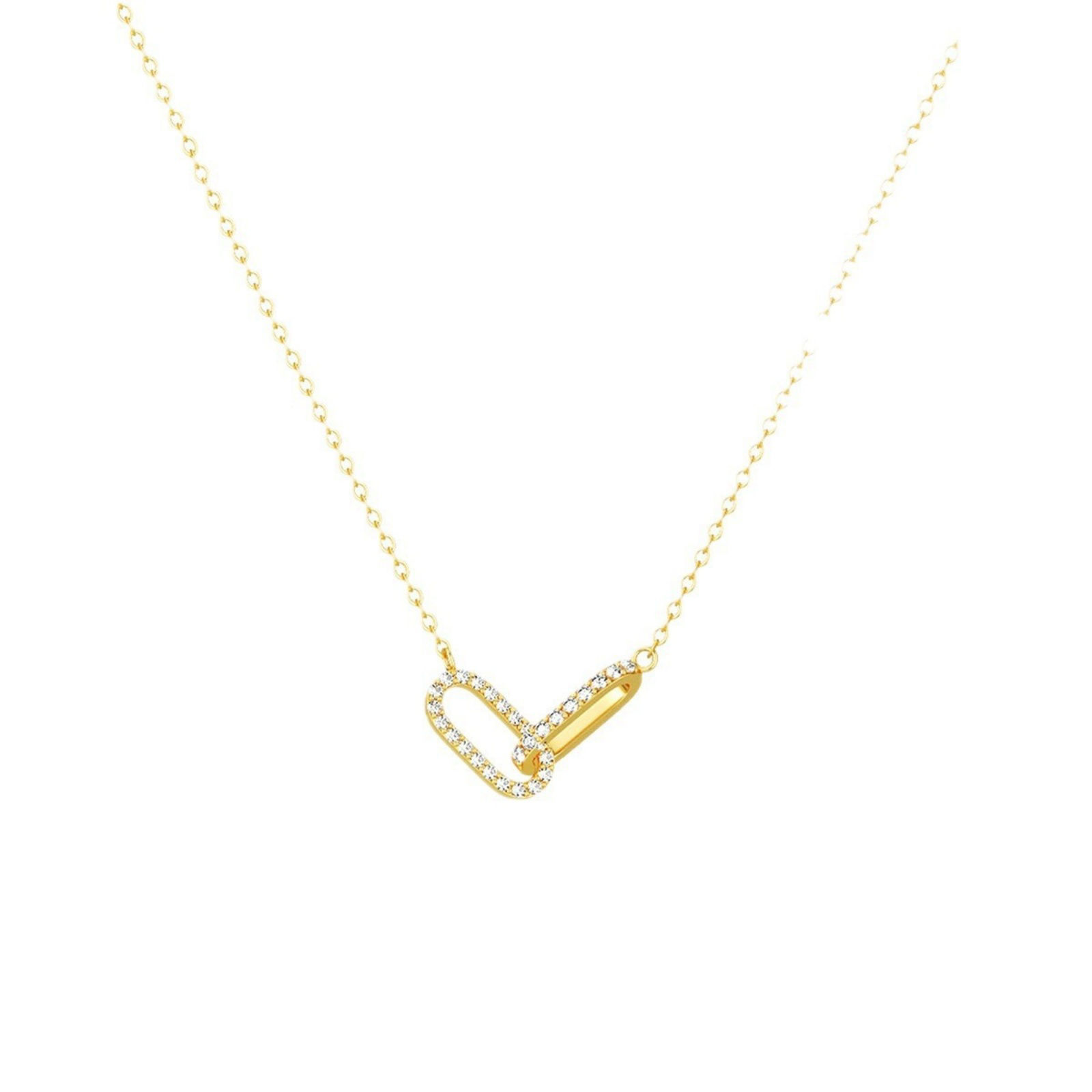 Picture of Wholesale Circle Ring Clear Cubic Zirconia Pendant Charm Necklace, 14K Gold Plated Brass Link Cable Chain, Women's Simple Stylish Gift Jewelry For Retailer, 40cm(15.7") + 5cm(2") long, 1 Piece