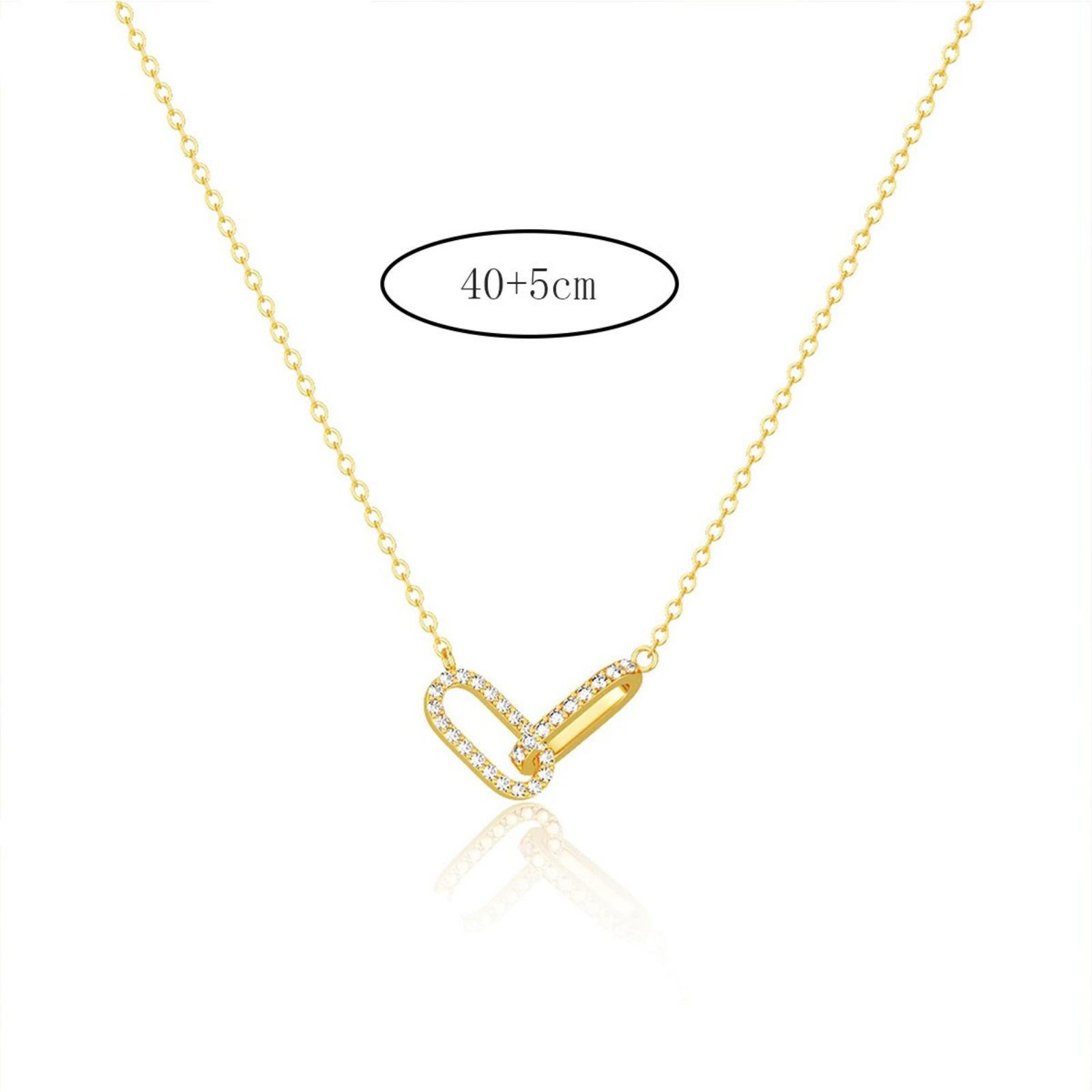 Picture of Wholesale Circle Ring Clear Cubic Zirconia Pendant Charm Necklace, 14K Gold Plated Brass Link Cable Chain, Women's Simple Stylish Gift Jewelry For Retailer, 40cm(15.7") + 5cm(2") long, 1 Piece