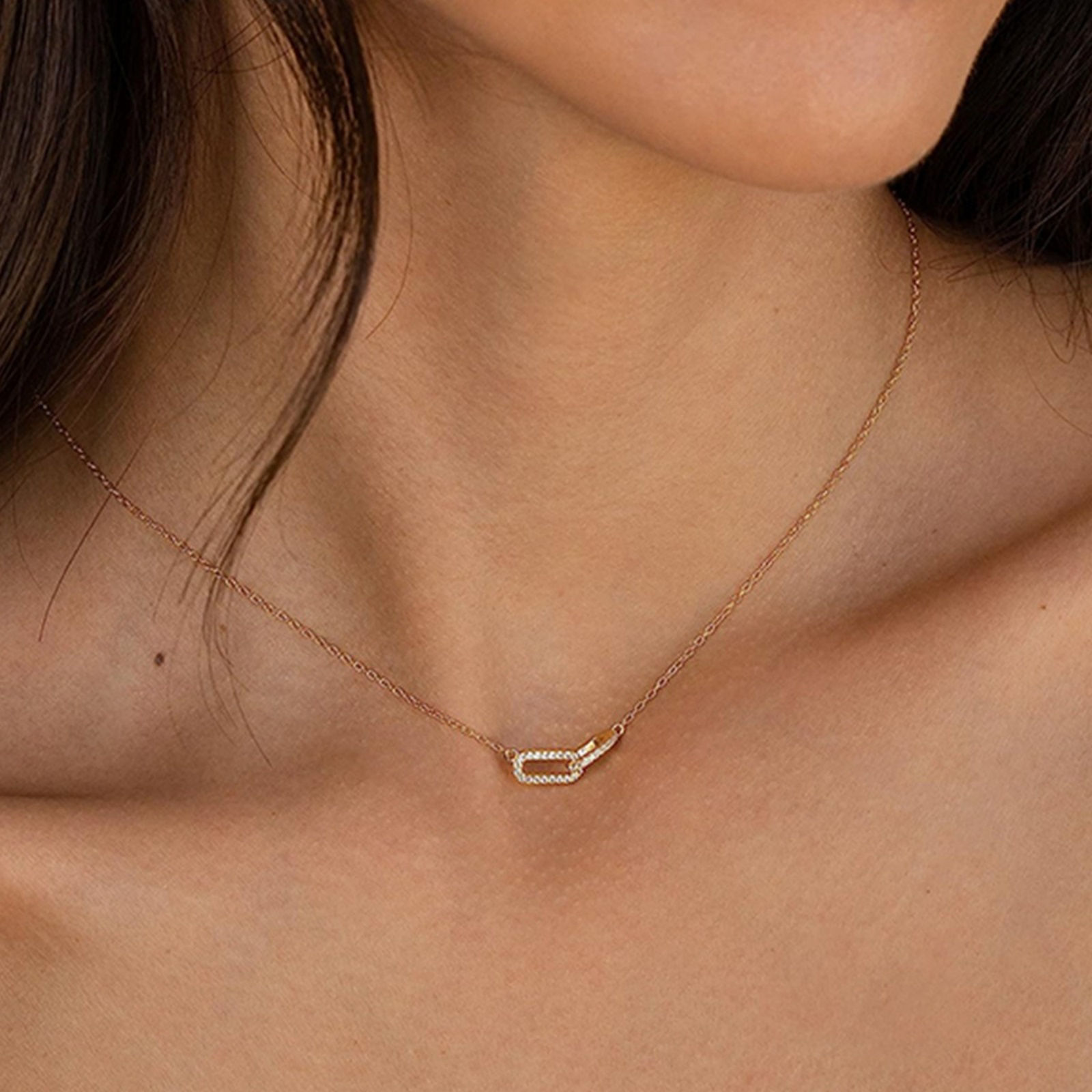 Picture of Wholesale Circle Ring Clear Cubic Zirconia Pendant Charm Necklace, 14K Gold Plated Brass Link Cable Chain, Women's Simple Stylish Gift Jewelry For Retailer, 40cm(15.7") + 5cm(2") long, 1 Piece