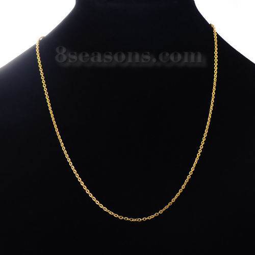 Immagine di 1 Pz Placcatura Sottovuoto 304 Acciaio Inossidabile Cavo Catena Collana Oro Placcato 45cm Lunghezza