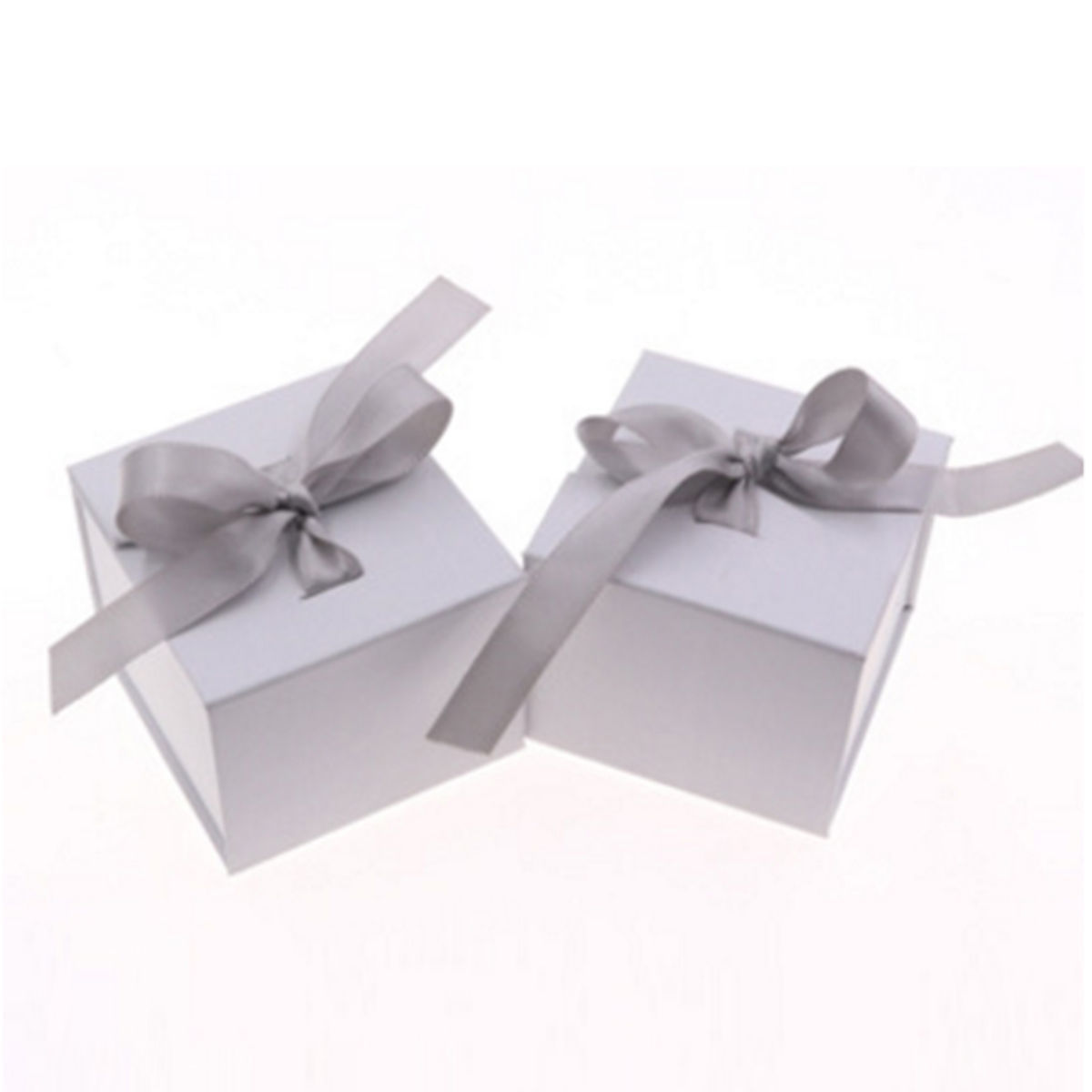 Bild von 1 Stück Papier Schmuckschatulle für Halskette, Armband, Ring, Geschenkverpackung Quadrat Weiß Schleife Muster, 5cm x 5cm x 4cm