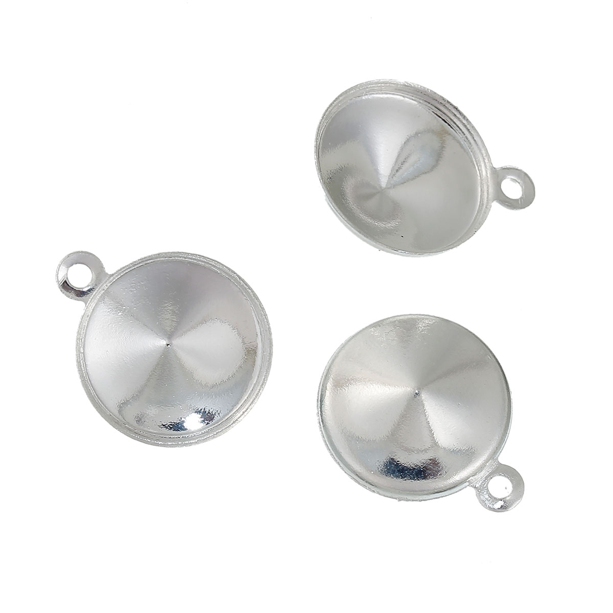 Picture of Brass Charms Round Silver Plated (Can Hold 11mm Dia. Pointed Back Rhinestone) 15mm( 5/8") x 12mm( 4/8"), 5 PCs