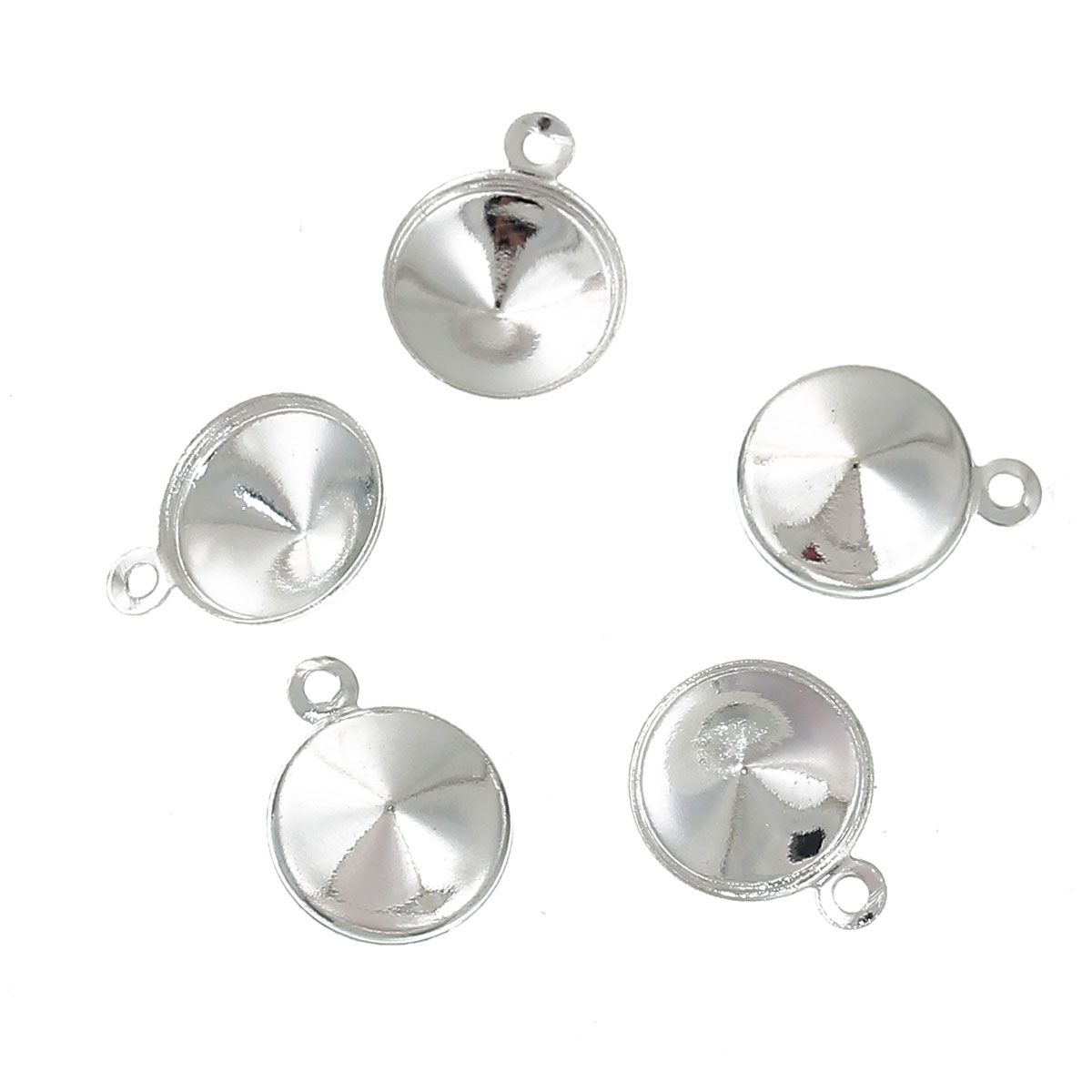 Picture of Brass Charms Round Silver Plated (Can Hold 13mm Dia. Pointed Back Rhinestone) 17mm( 5/8") x 14mm( 4/8"), 5 PCs
