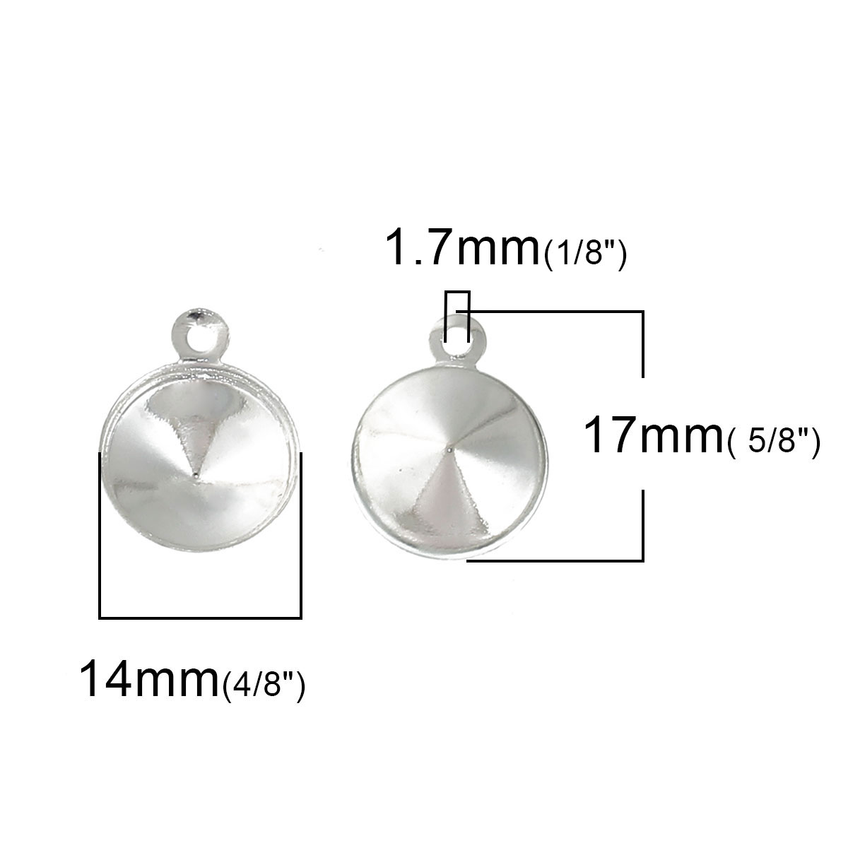 Picture of Brass Charms Round Silver Plated (Can Hold 13mm Dia. Pointed Back Rhinestone) 17mm( 5/8") x 14mm( 4/8"), 5 PCs
