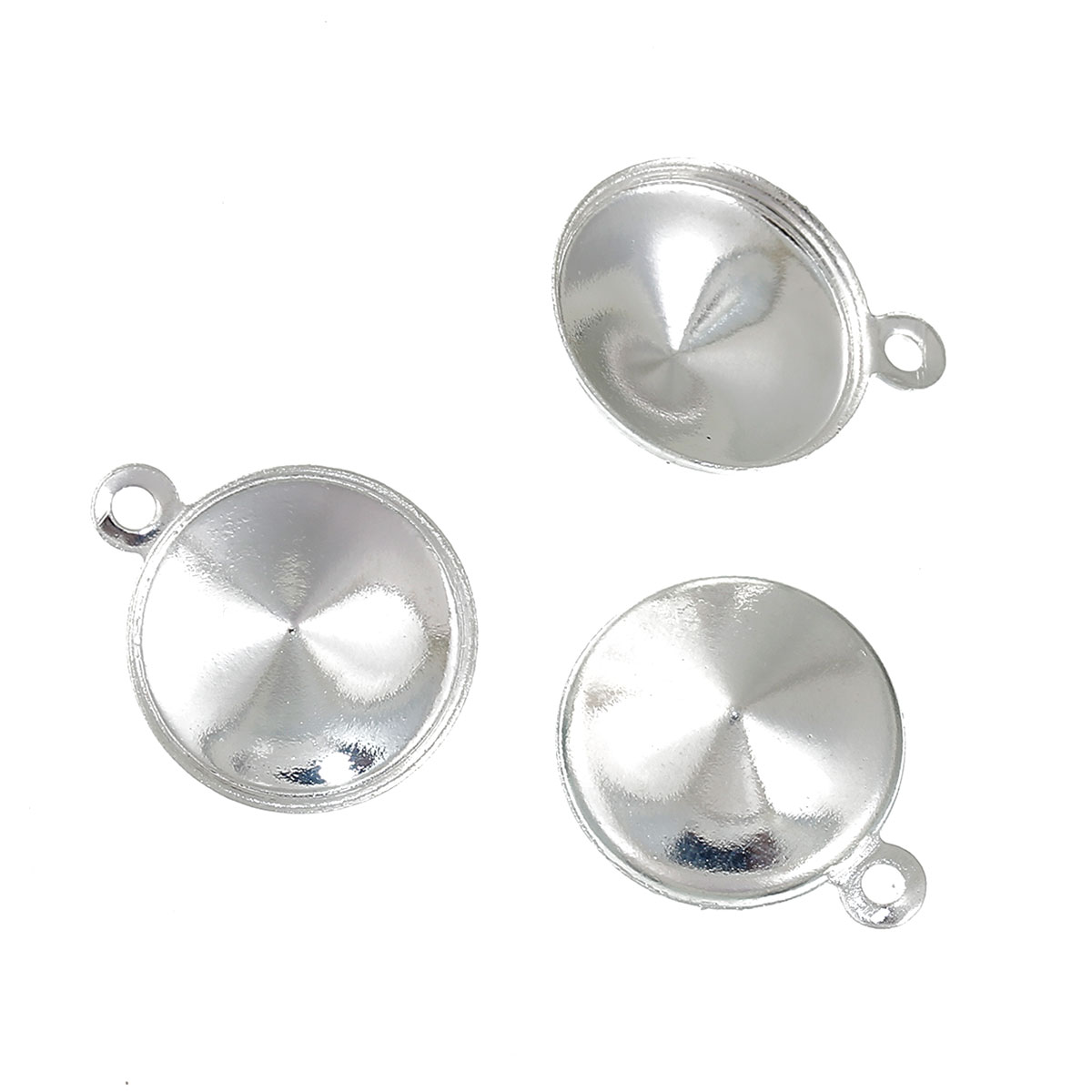 Picture of Brass Charms Round Silver Plated (Can Hold 13mm Dia. Pointed Back Rhinestone) 17mm( 5/8") x 14mm( 4/8"), 5 PCs