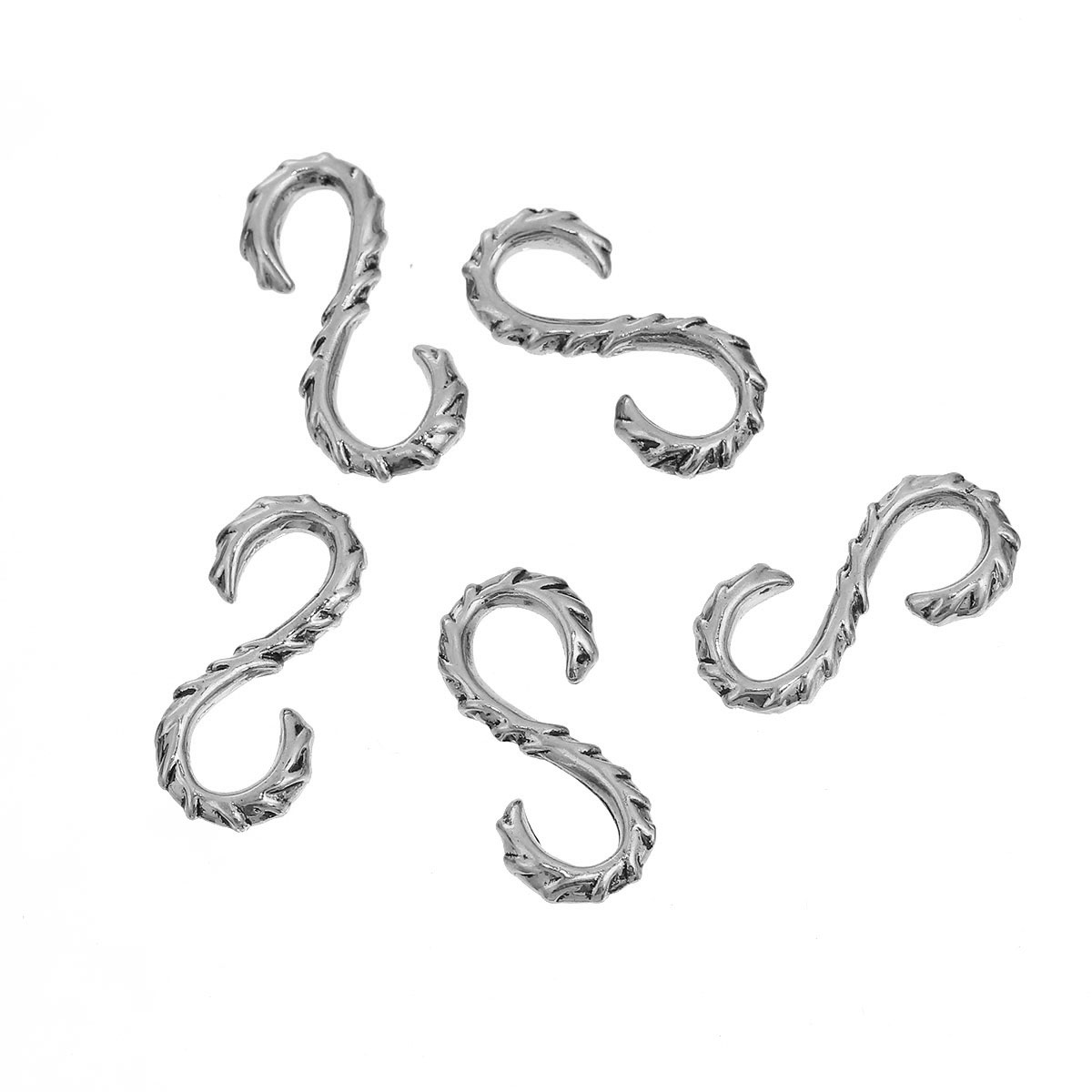 Picture of Brass Hook Clasps S-shaped Antique Silver Color 21mm( 7/8") x 11mm( 3/8"), 2 PCs