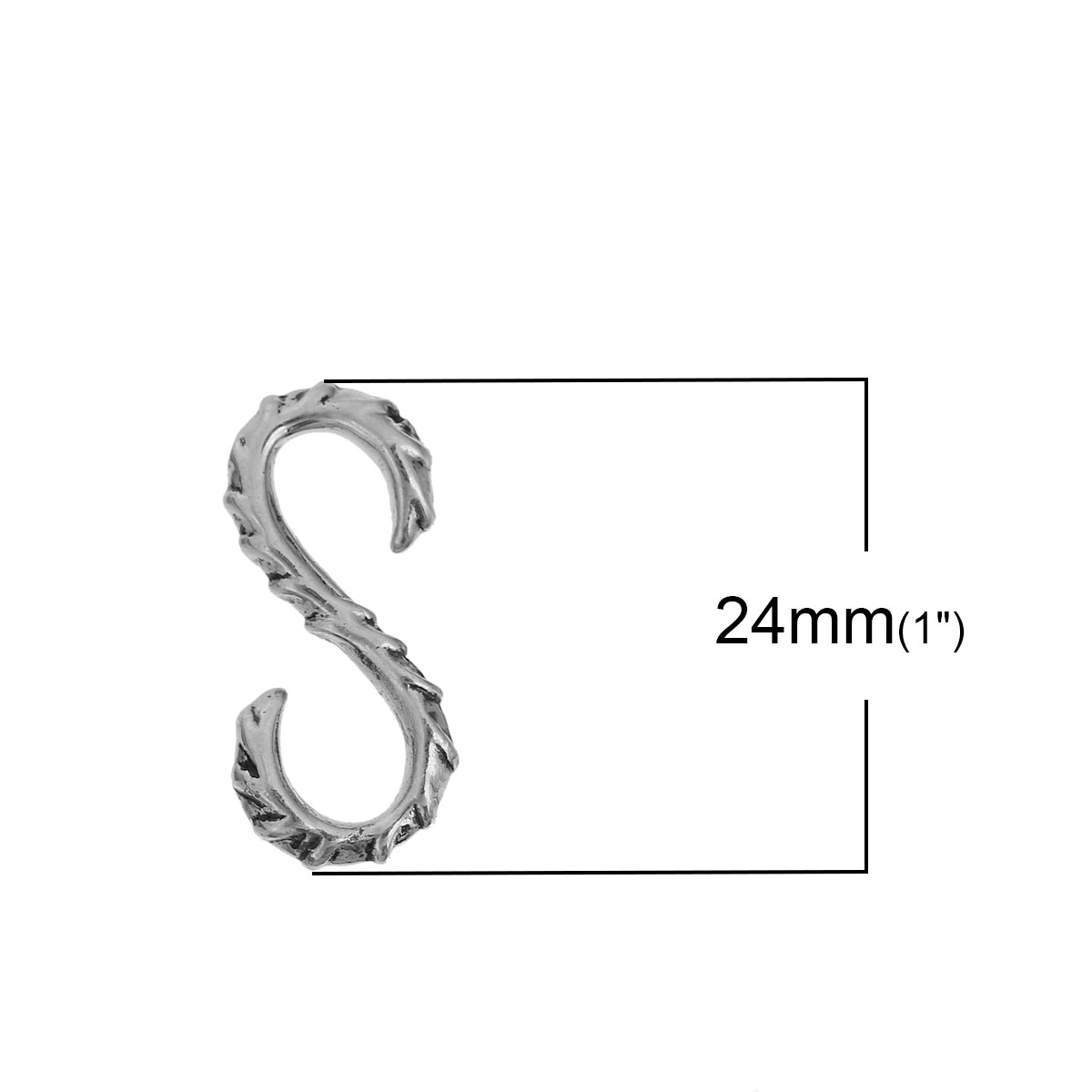 Picture of Brass Hook Clasps S-shaped Antique Silver Color 21mm( 7/8") x 11mm( 3/8"), 2 PCs