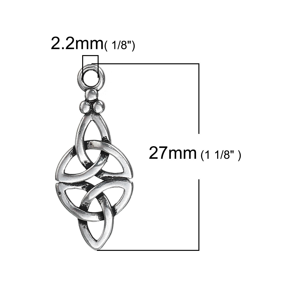 Bild von Messing Charms Keltischer Knoten Antiksilber Hohl 27mm x 11mm, 3 Stücke                                                                                                                                                                                       