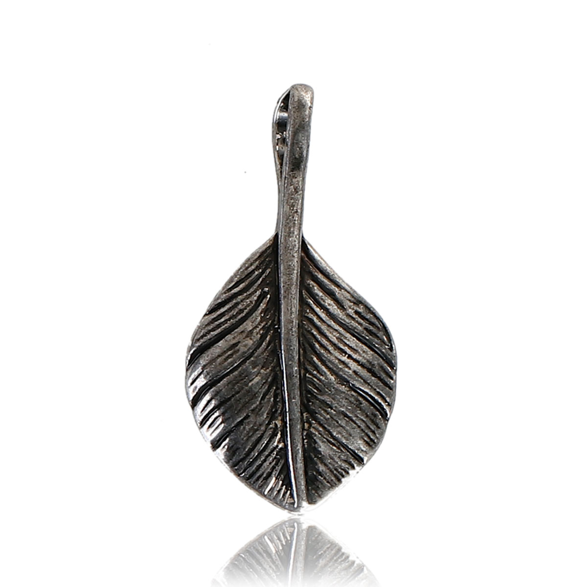 Picture of Brass Charms Feather Antique Silver Color 27mm(1 1/8") x 13mm( 4/8"), 2 PCs