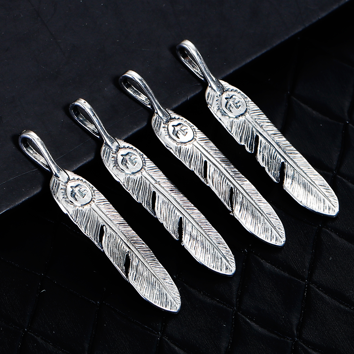 Picture of Brass Pendants Feather Antique Silver Color Eagle Carved 41mm(1 5/8") x 8mm( 3/8"), 2 PCs