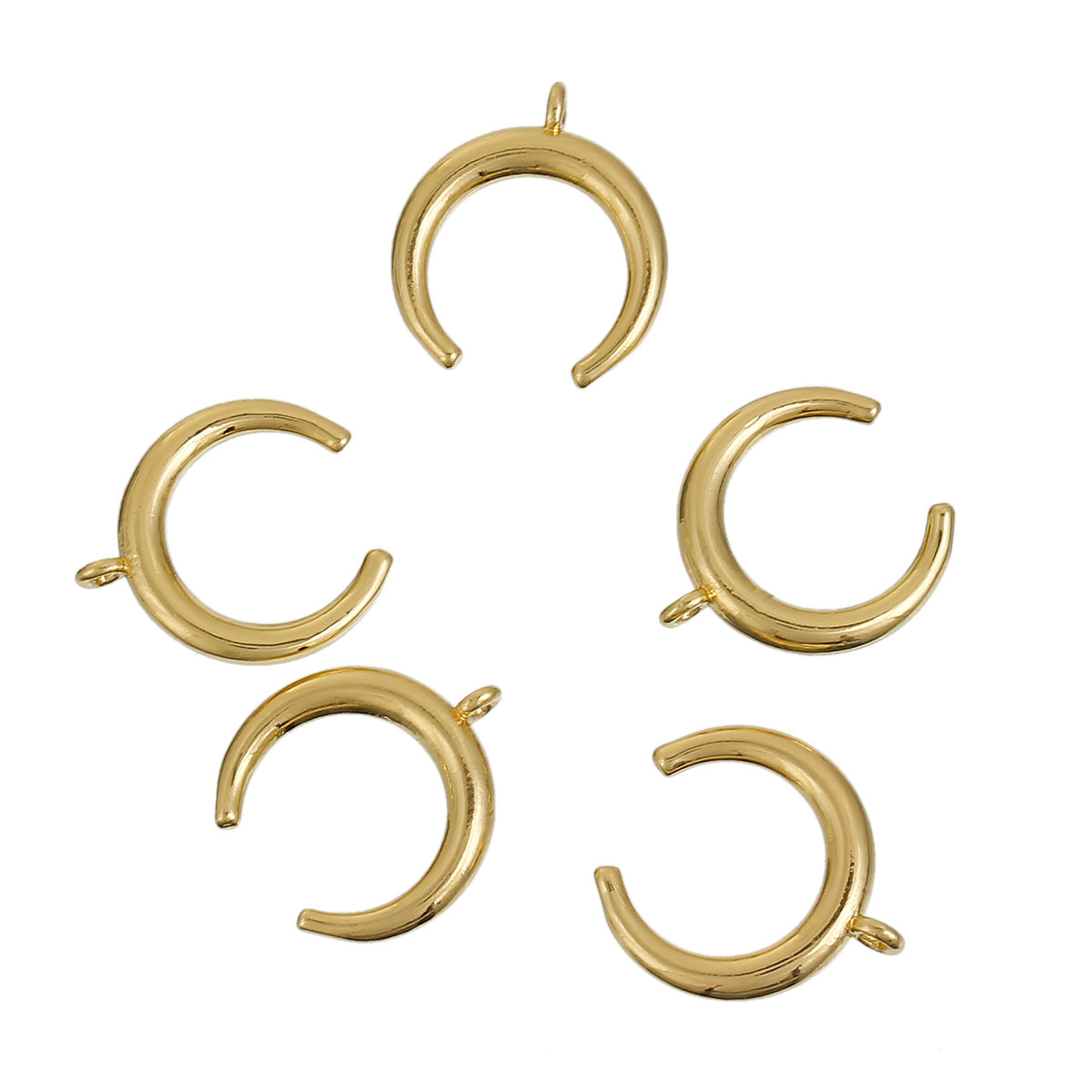 Imagen de Latón Bohemia Colgantes Charms Doble Cuerno Chapado en Oro Luna 17mm x 15mm, 2 Unidades