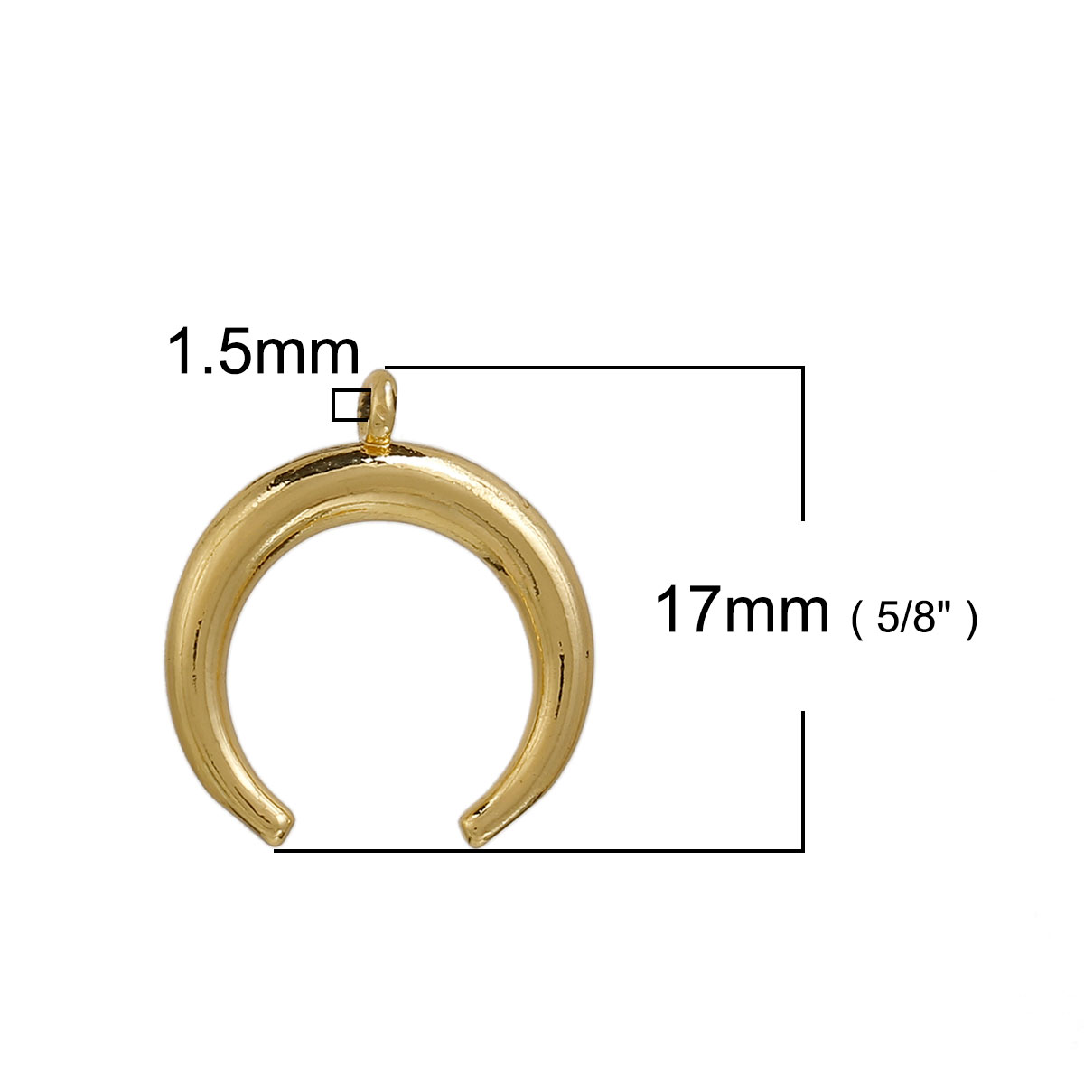 Imagen de Latón Bohemia Colgantes Charms Doble Cuerno Chapado en Oro Luna 17mm x 15mm, 2 Unidades