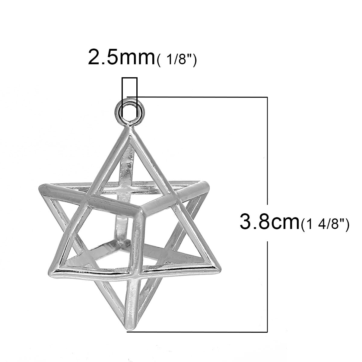 Image de Pendentifs Merkaba Méditation en Laiton Creux Argent Mat 38mm x 28mm, 1 Pièce