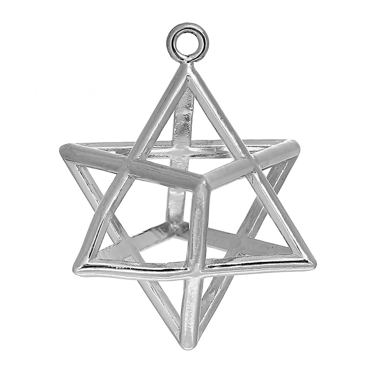 Image de Pendentifs Merkaba Méditation en Laiton Creux Argent Mat 38mm x 28mm, 1 Pièce