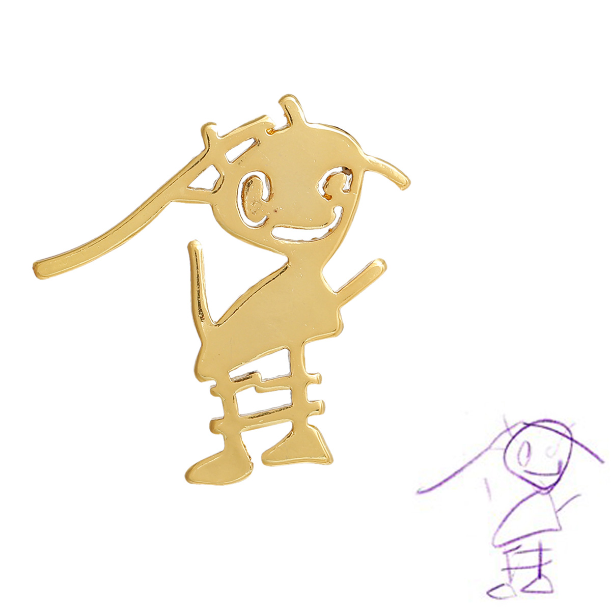 Picture of Brass Kids Art Doodles Children Drawing Jewelry Charms Gold Plated Girl 26mm(1") x 24mm(1"), 1 Piece