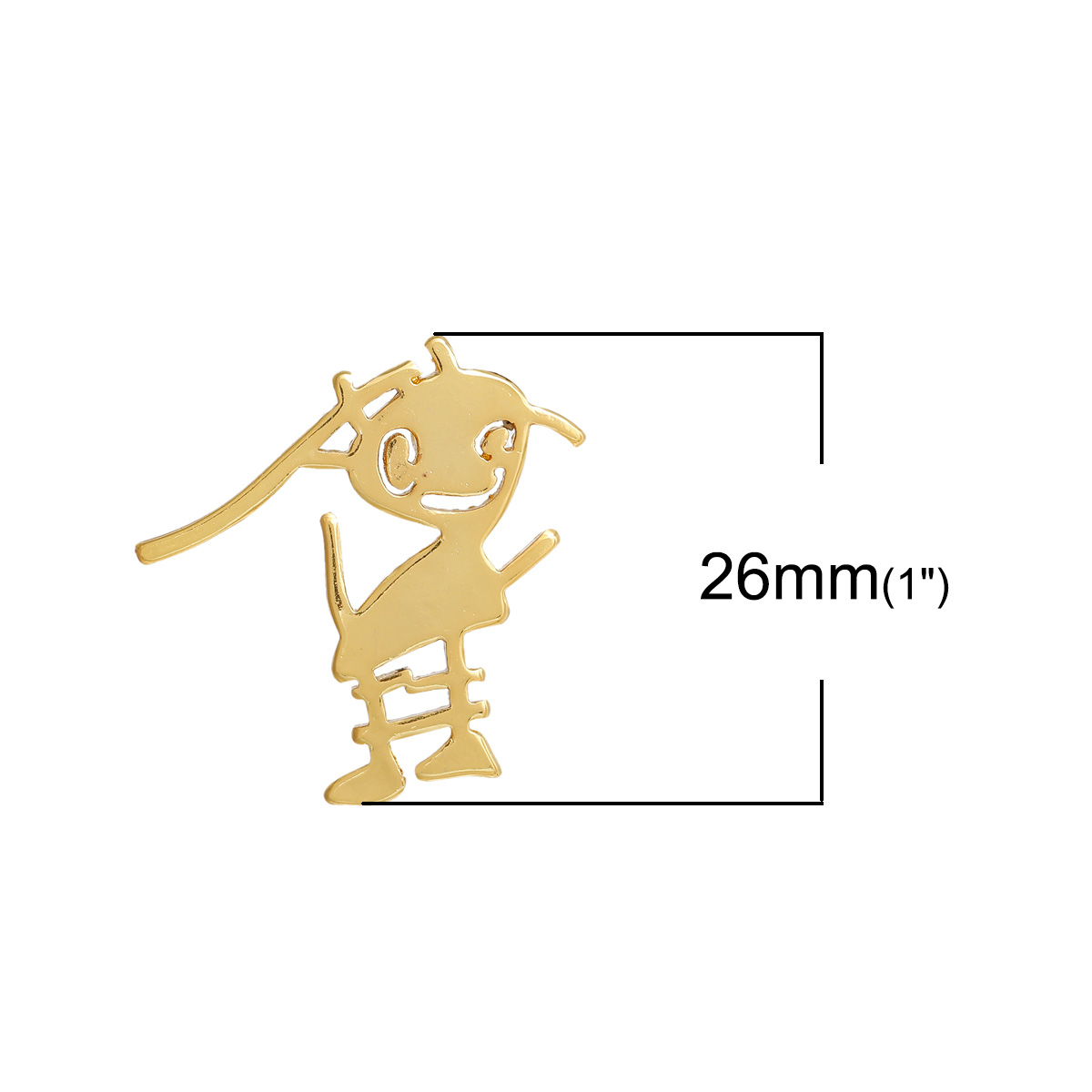Picture of Brass Kids Art Doodles Children Drawing Jewelry Charms Gold Plated Girl 26mm(1") x 24mm(1"), 1 Piece