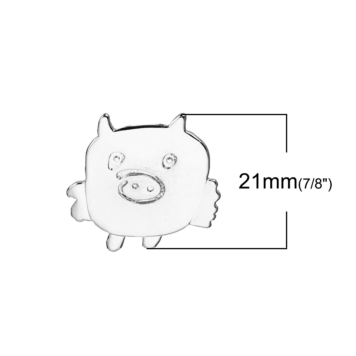 Picture of Brass Kids Art Doodles Children Drawing Jewelry Charms Pig Animal Silver Tone Wing 21mm( 7/8") x 20mm( 6/8"), 1 Piece