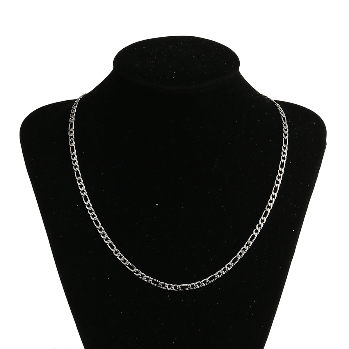 Picture of 304 Stainless Steel 3:1 Figaro Link Chain Necklace Silver Tone 50.5cm(19 7/8") long, Chain Size: 9.5x4.5mm(3/8"x1/8") 6x4.5mm(2/8"x1/8"), 1 Piece