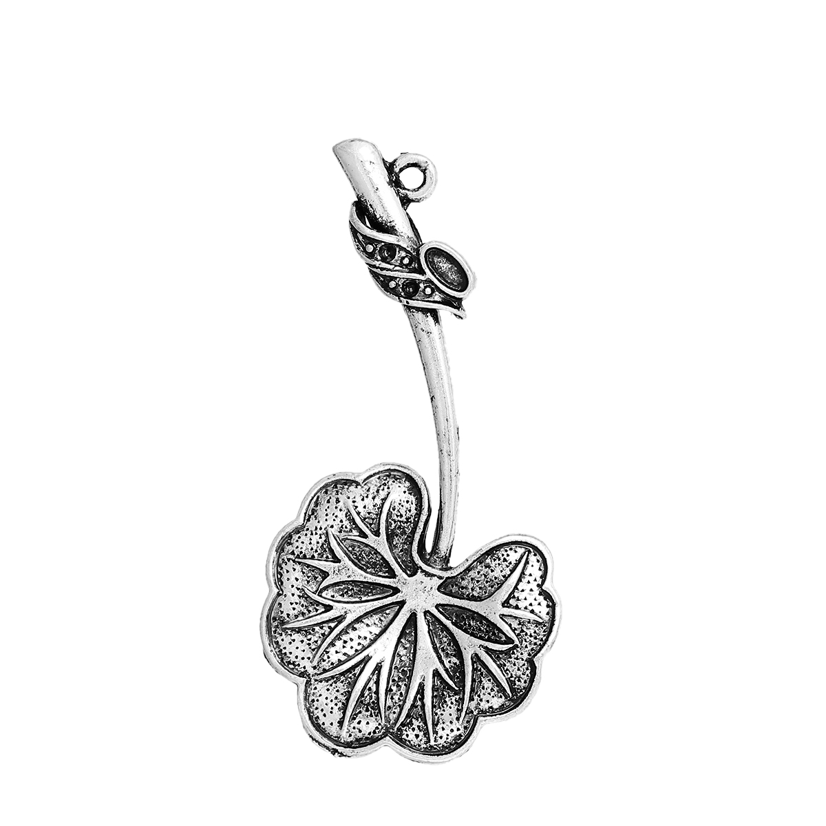 Picture of Brass Pendants Lotus Leaf Antique Silver Color 52mm(2") x 25mm(1"), 5 PCs