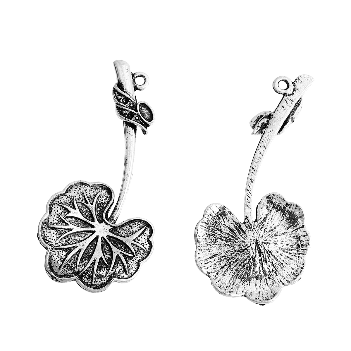 Picture of Brass Pendants Lotus Leaf Antique Silver Color 52mm(2") x 25mm(1"), 5 PCs