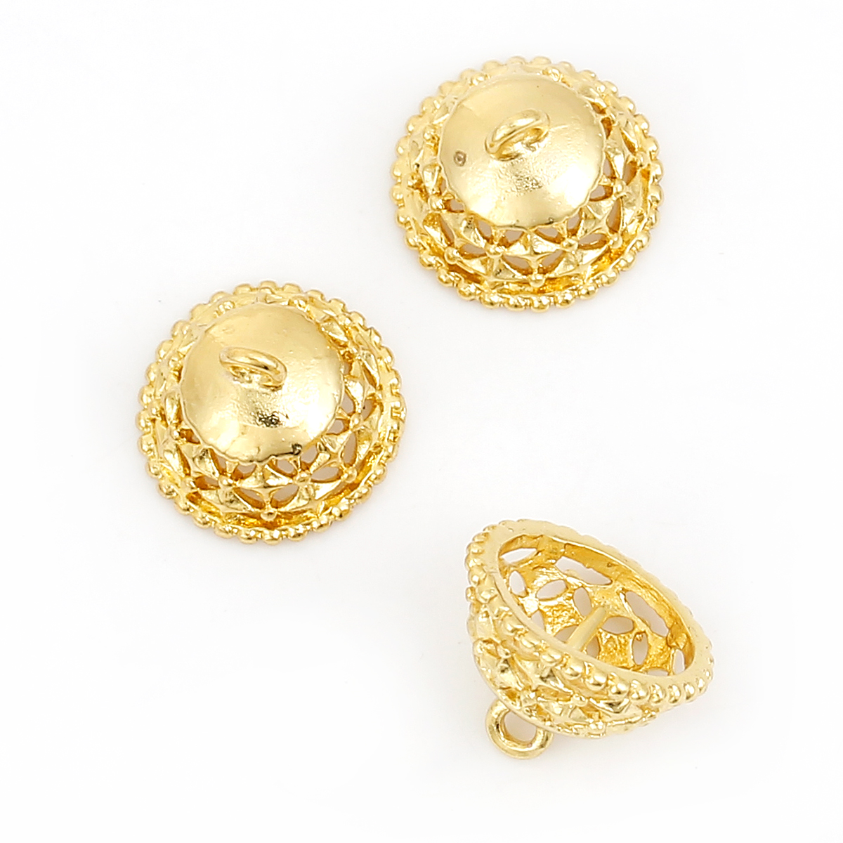 Picture of Brass Beads Caps With Loop Hat Gold Plated Hollow (Fit Beads Size: 10mm Dia.) 11mm( 3/8") x 11mm( 3/8"), 3 PCs