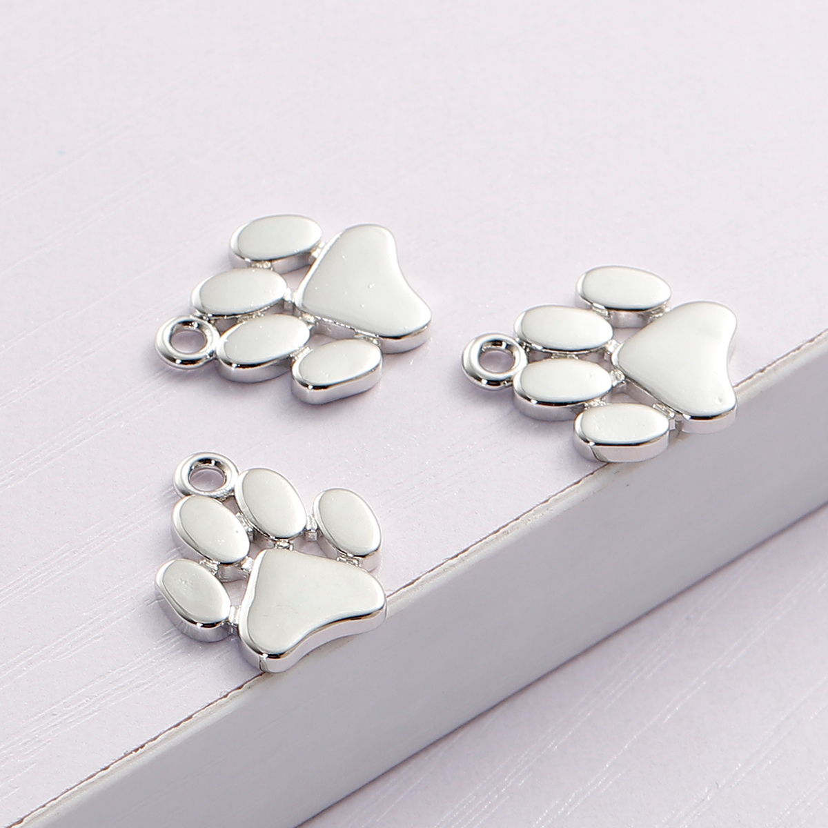 Picture of 2 PCs Brass Pet Memorial Charms Silver Tone Paw Print 17mm x 14mm