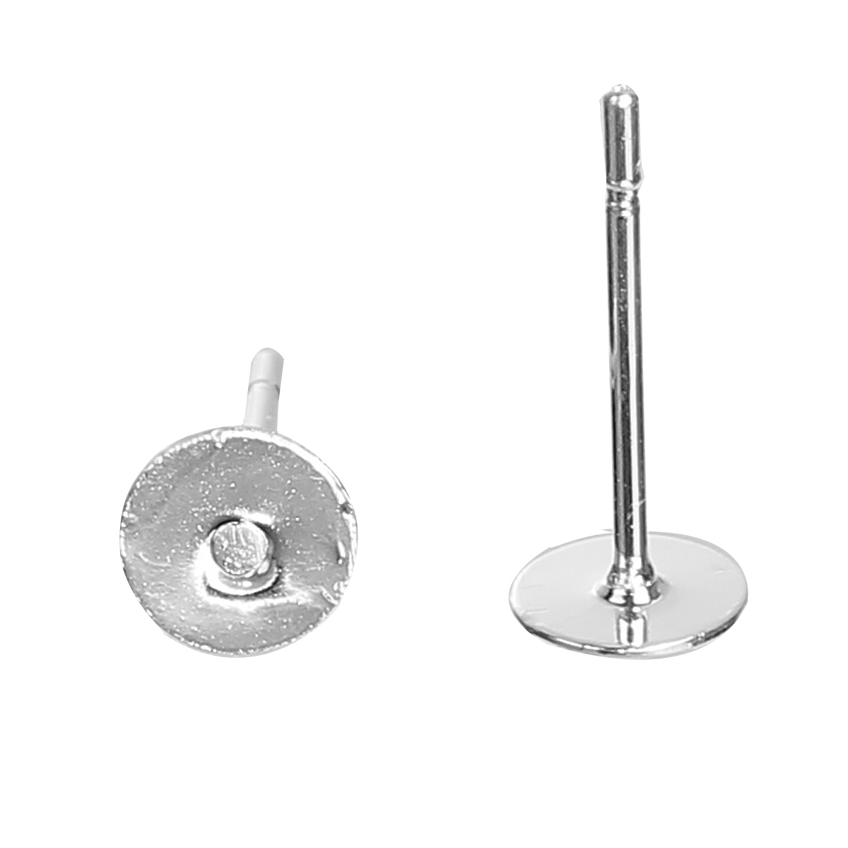 Picture of Brass Ear Post Stud Earrings Cabochon Settings Round Silver Plated (Fit 5mm Dia.) 12mm( 4/8") x 5mm( 2/8"), Post/ Wire Size: (21 gauge), 100 PCs