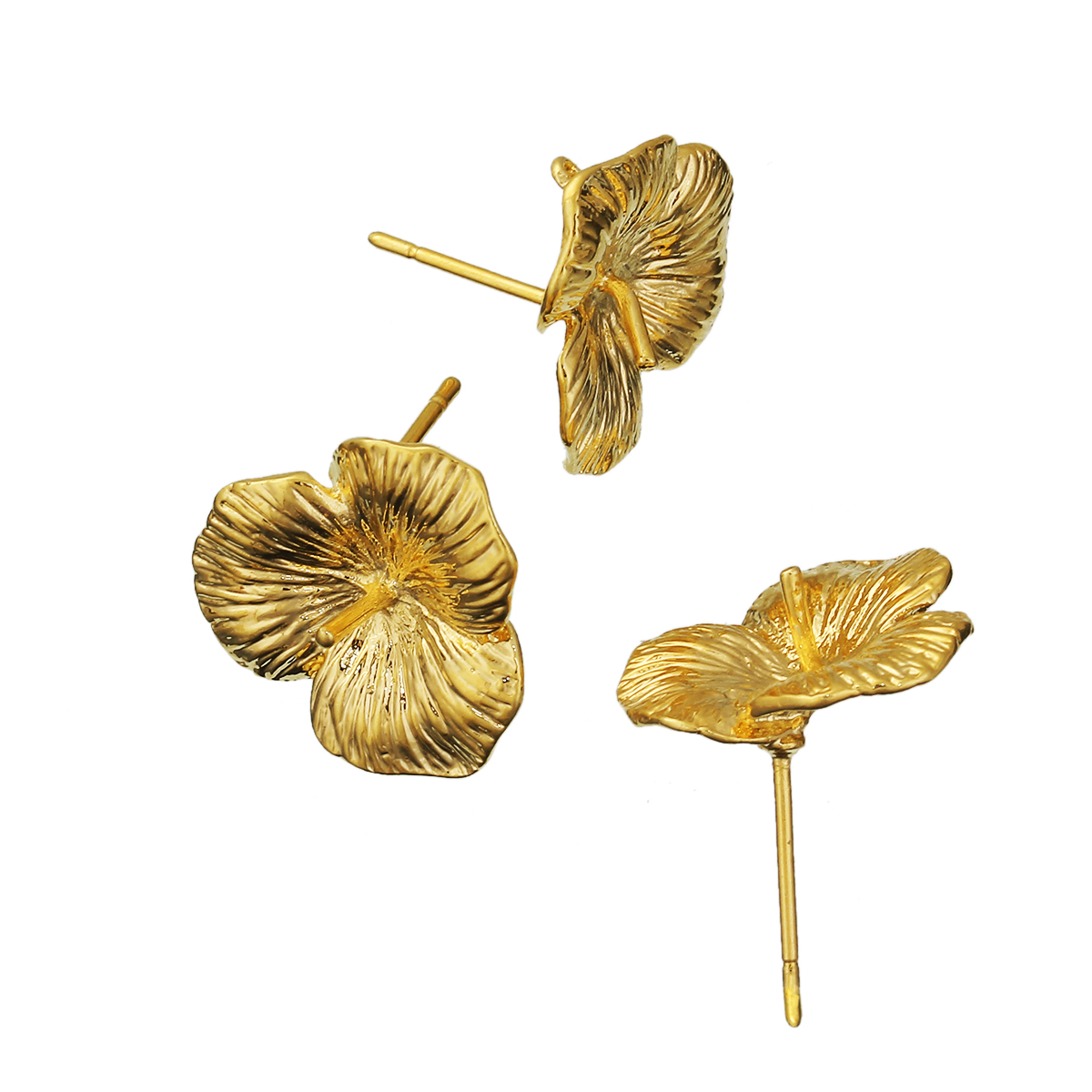 Picture of Brass Ear Post Stud Earrings Gold Plated Flower 16mm( 5/8") x 16mm( 5/8"), Post/ Wire Size: (20 gauge), 3 PCs