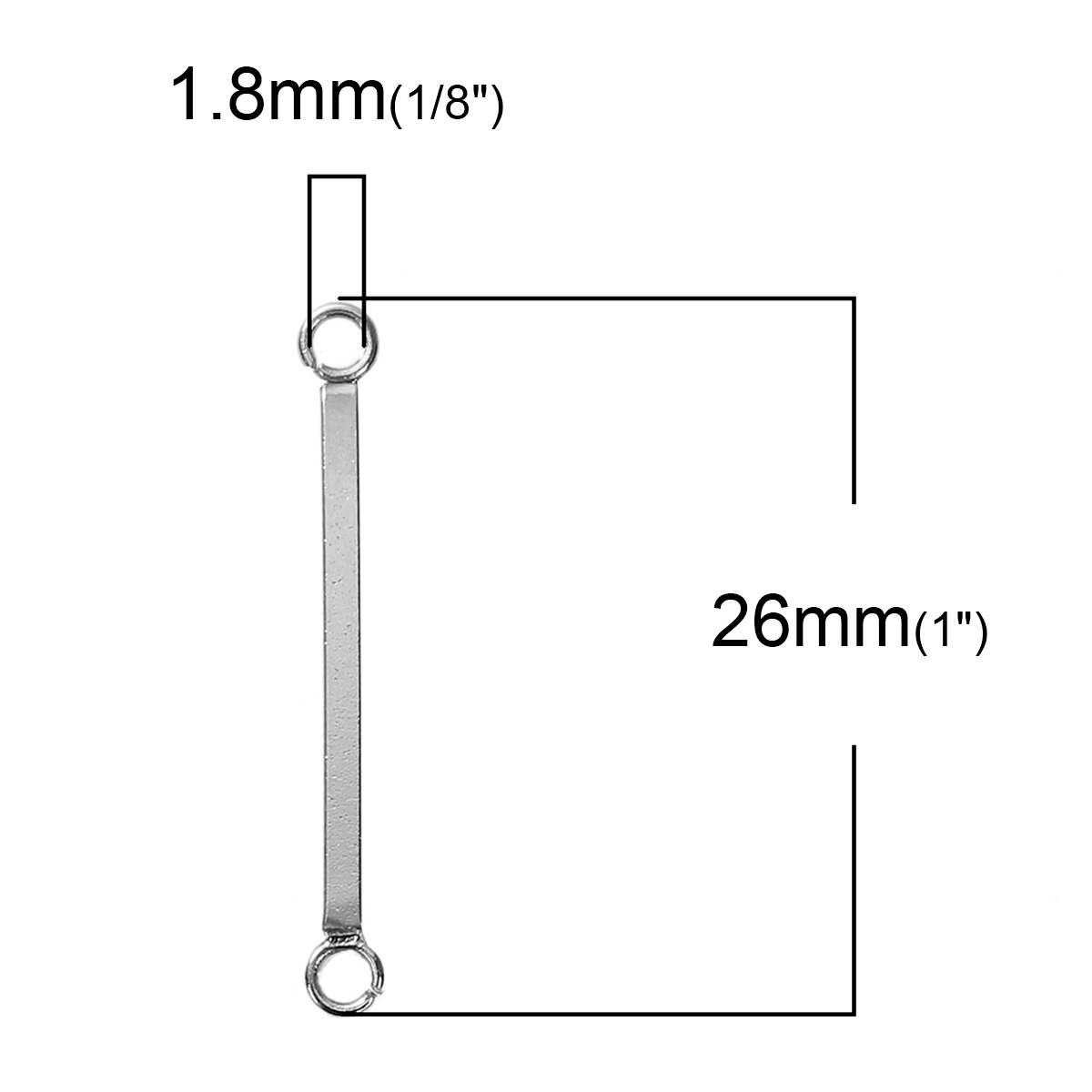 Picture of 304 Stainless Steel Connectors Rectangle Silver Tone 26mm(1") x 3mm( 1/8"), 5 PCs