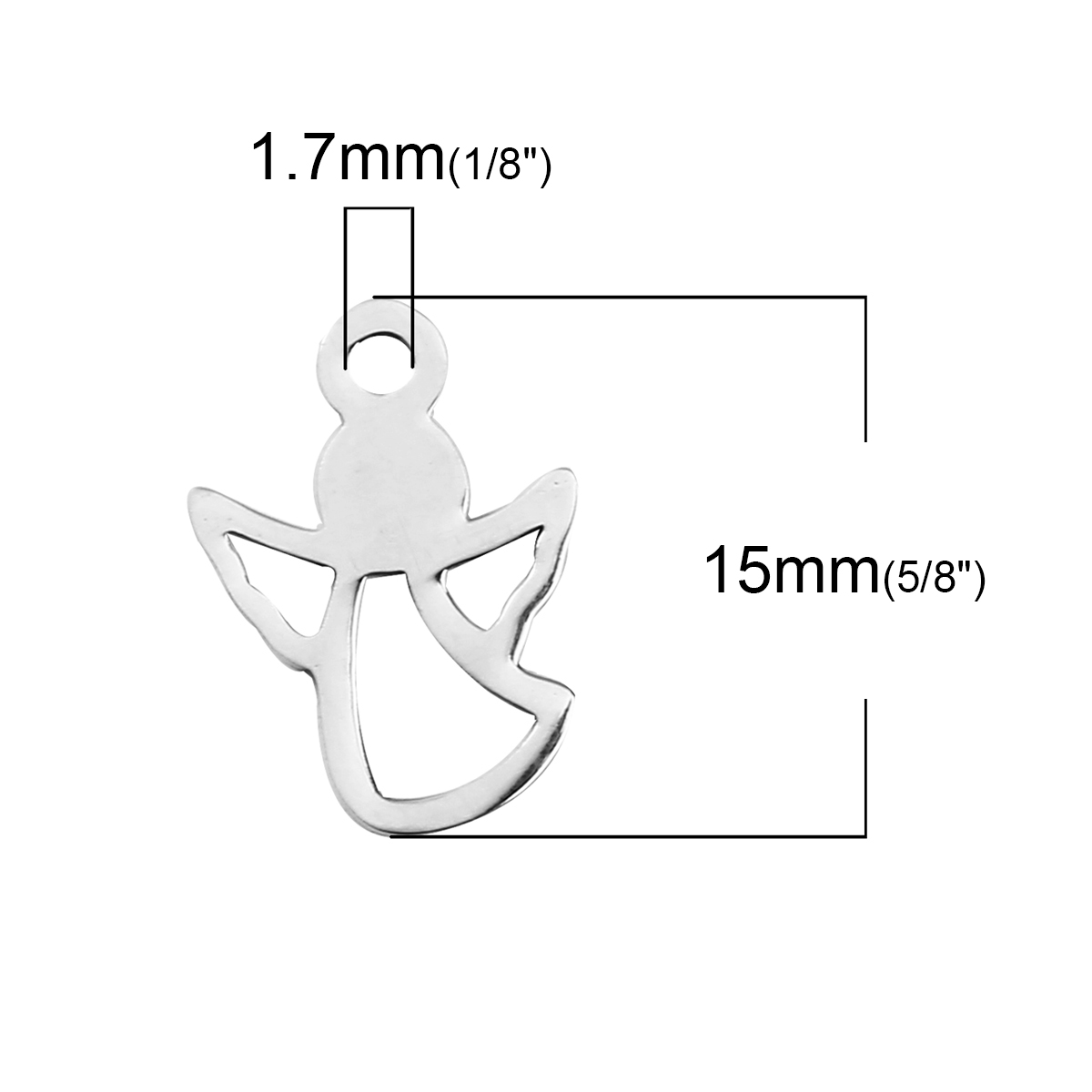Picture of Stainless Steel Charms Angel Silver Tone Hollow 15mm( 5/8") x 11mm( 3/8"), 2 PCs
