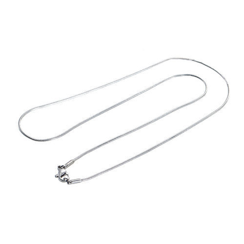 Picture of 304 Stainless Steel Snake Chain Necklace Silver Tone 46cm(18 1/8") long, Chain Size: 1.2mm, 1 Piece