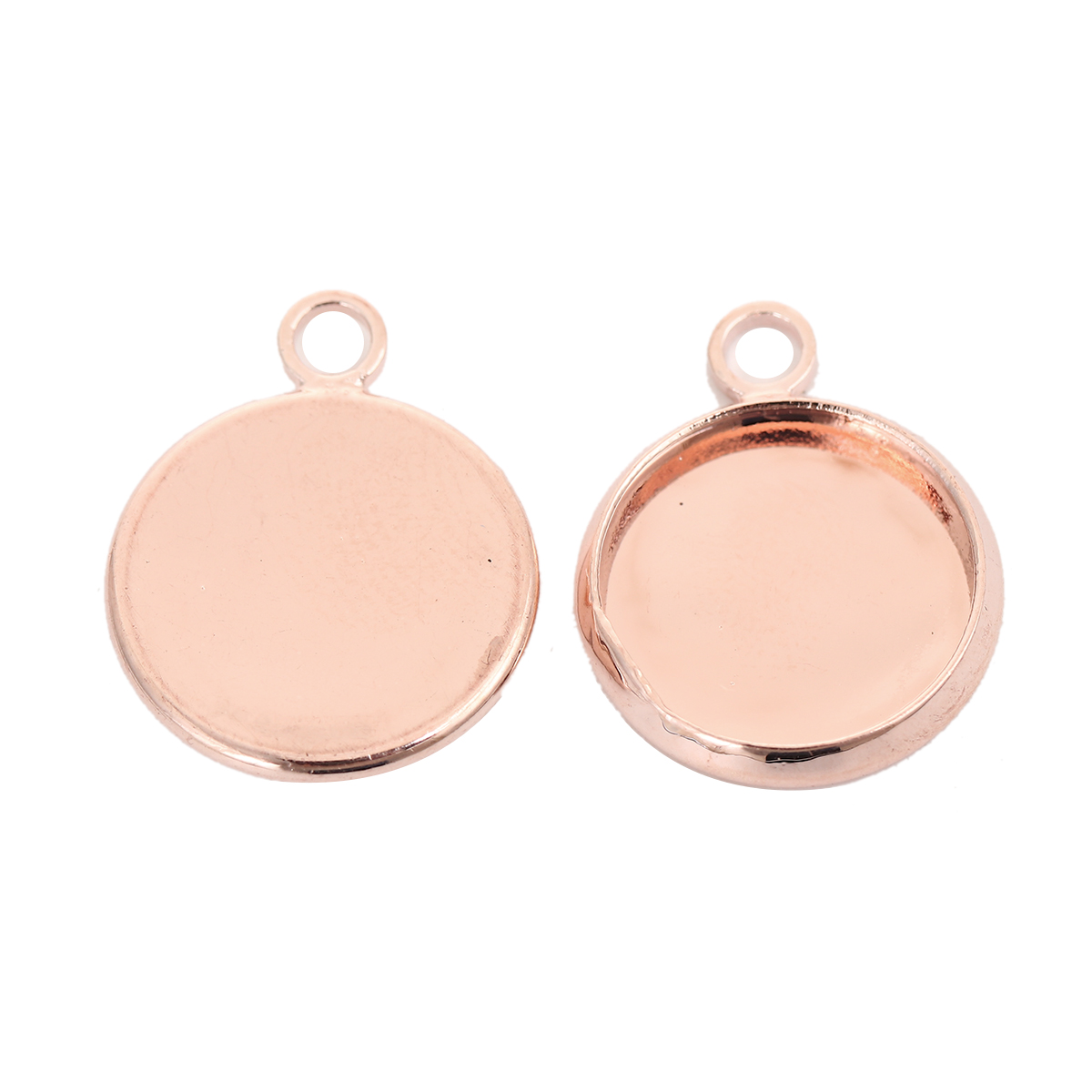 Image de Breloque Supports à Cabochons Cuivre Rond Or Rose Cabochon Rapportable Taille à Incruster: 12mm 18mm x 14mm, 20 Pcs
