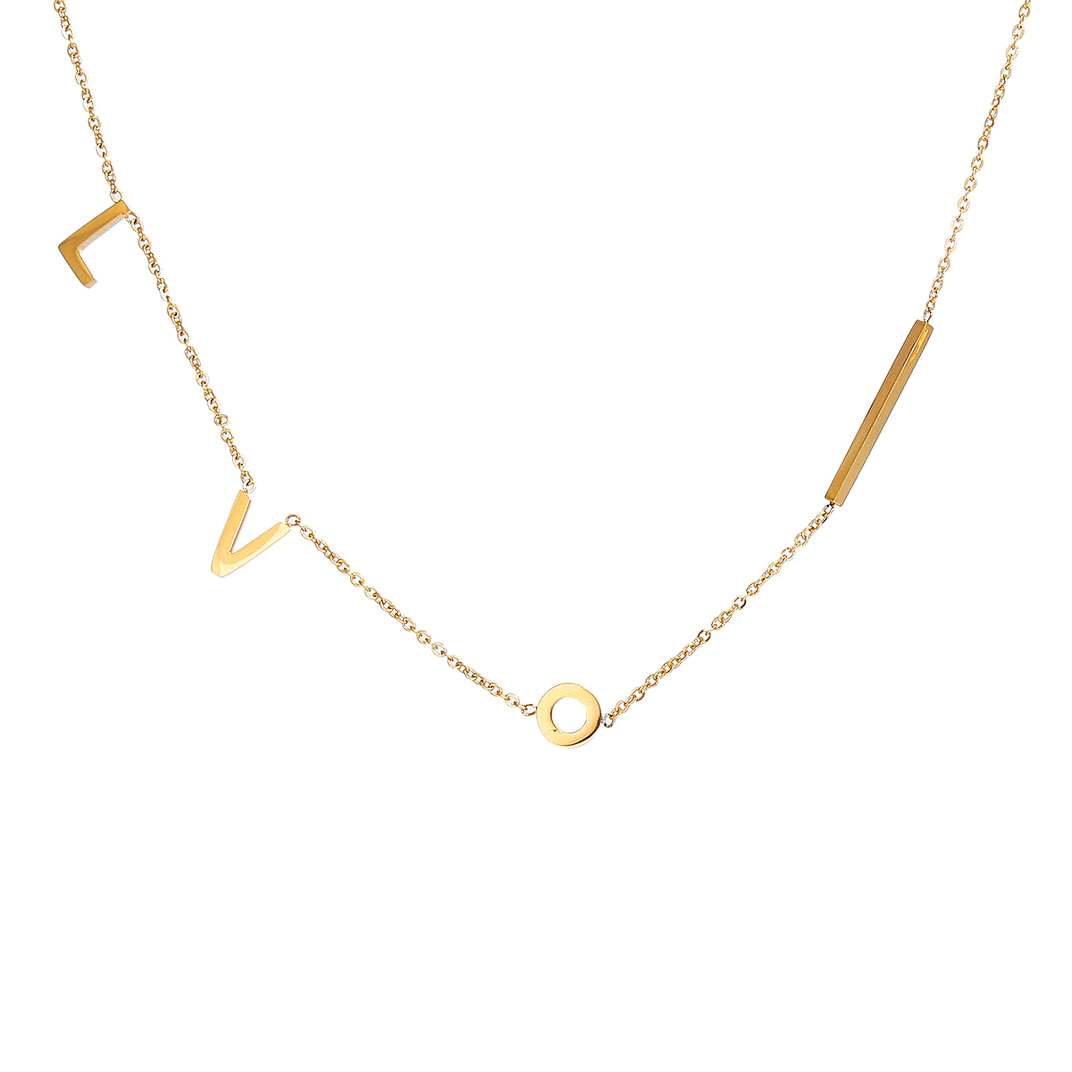 Imagen de 304 Acero Inoxidable Collares Chapado en Oro Mensaje " LOVI " 48cm longitud, 1 Unidad