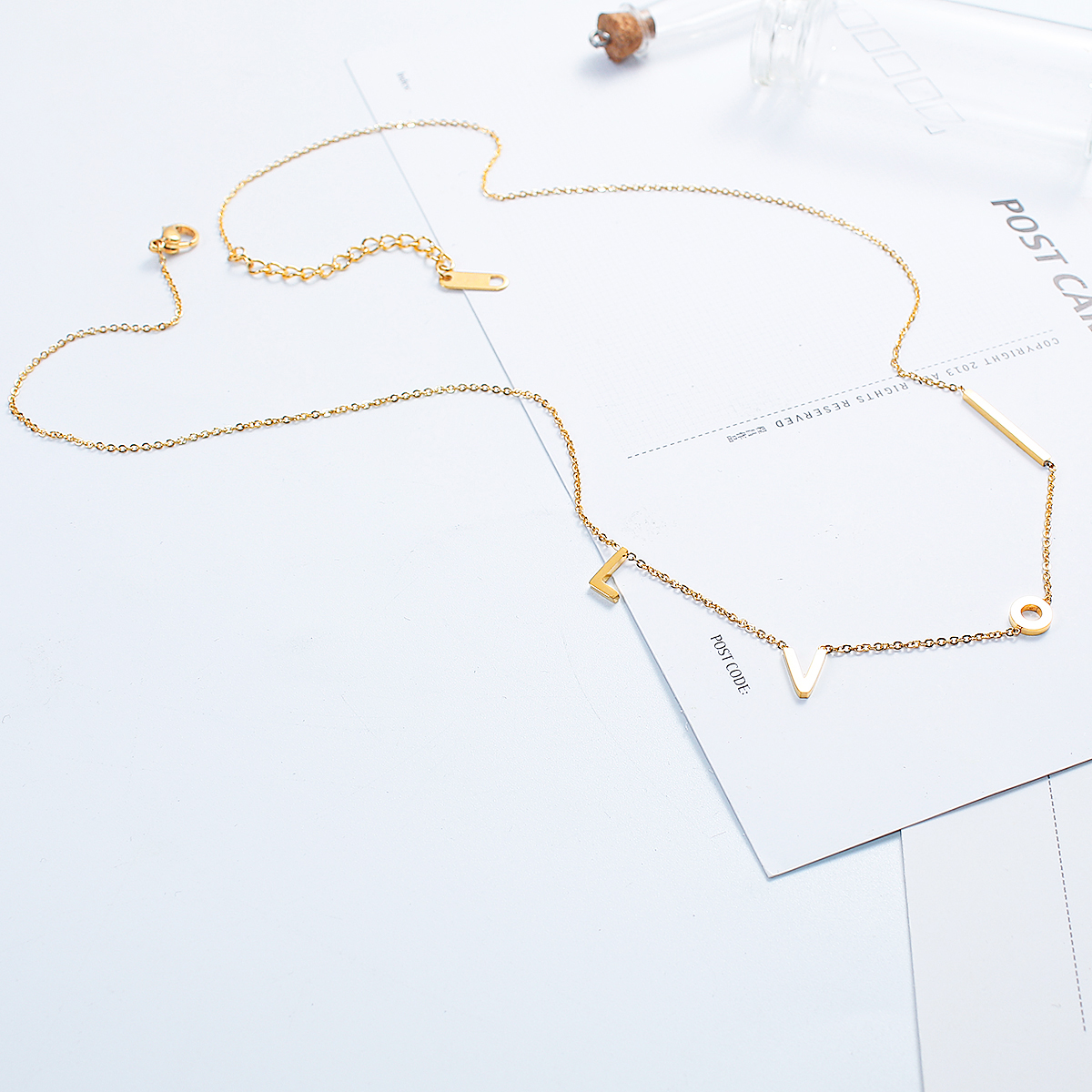 Imagen de 304 Acero Inoxidable Collares Chapado en Oro Mensaje " LOVI " 48cm longitud, 1 Unidad