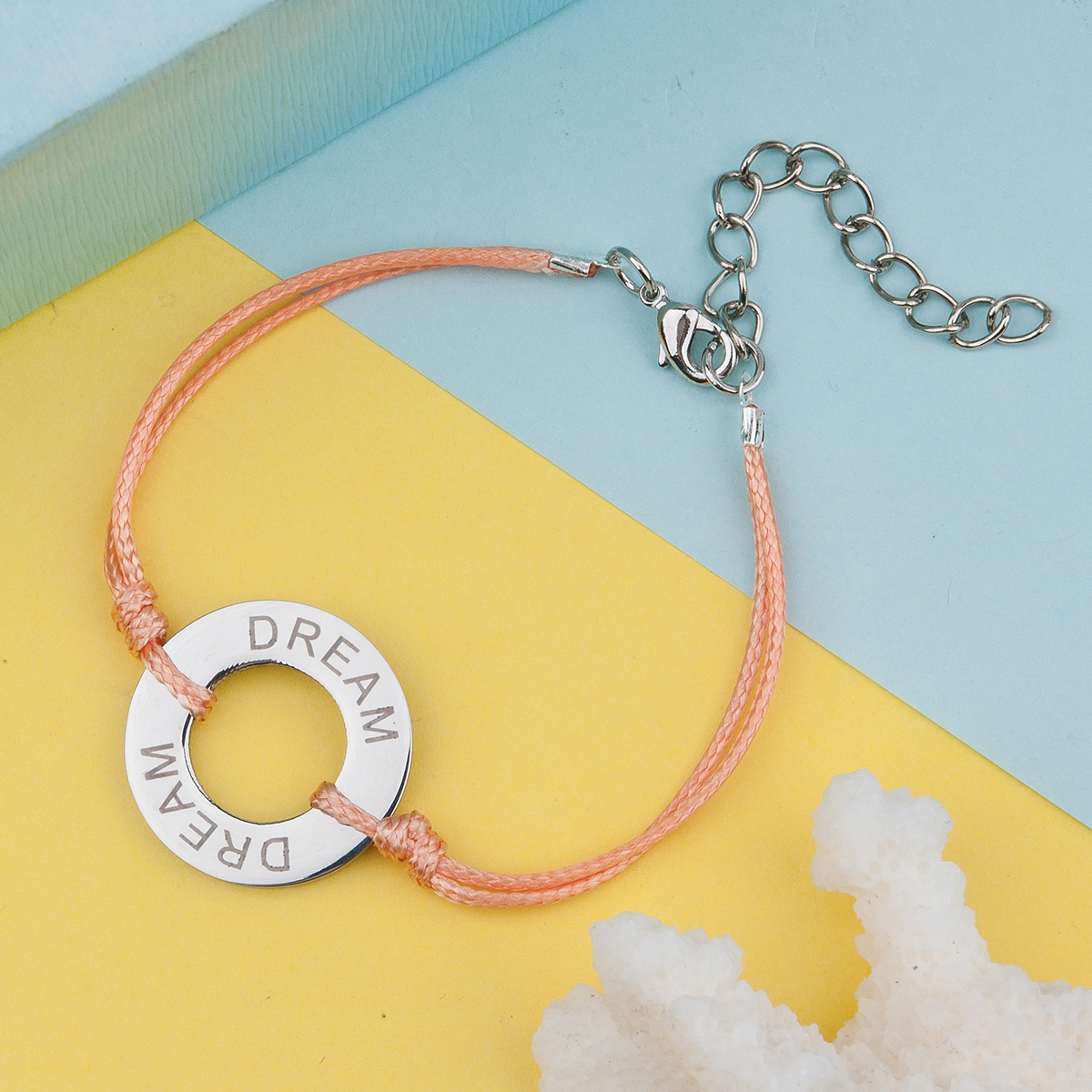 Bild von 304 Edelstahl Inspirieren Armband Silberfarbe Orange Ring Message " Dream" 15.5cm lang, 1 Strang