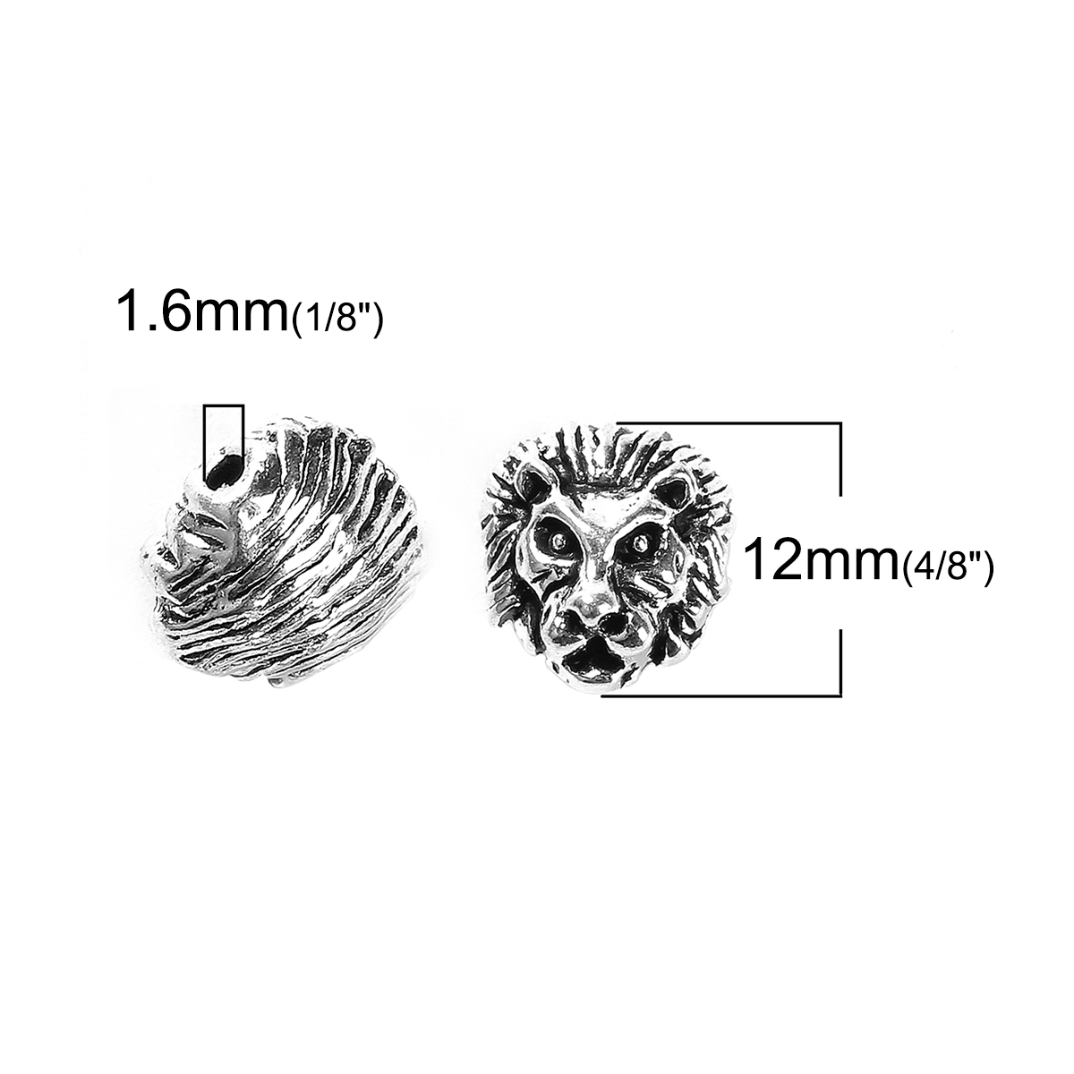 Immagine di Lega di Zinco Separatori Perline Leone Argento Antico Circa 12mm x 12mm, Foro:Circa 1.6mm, 10 Pz