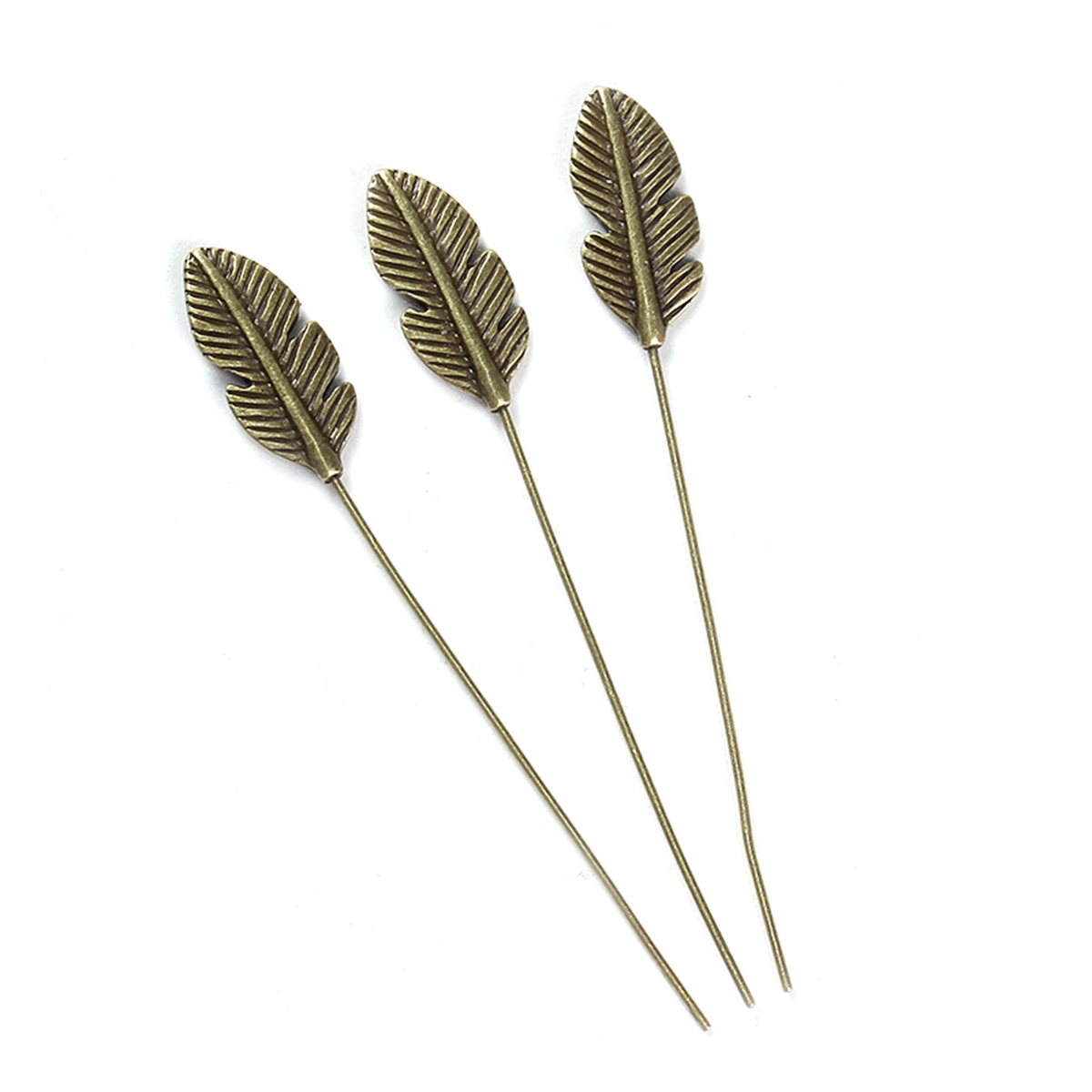 Immagine di Lega di Zinco Forma di Piuma Spilli Bronzo Antico lunghezza: 6.4cm, 0.7mm (21 misura), 5 Pz