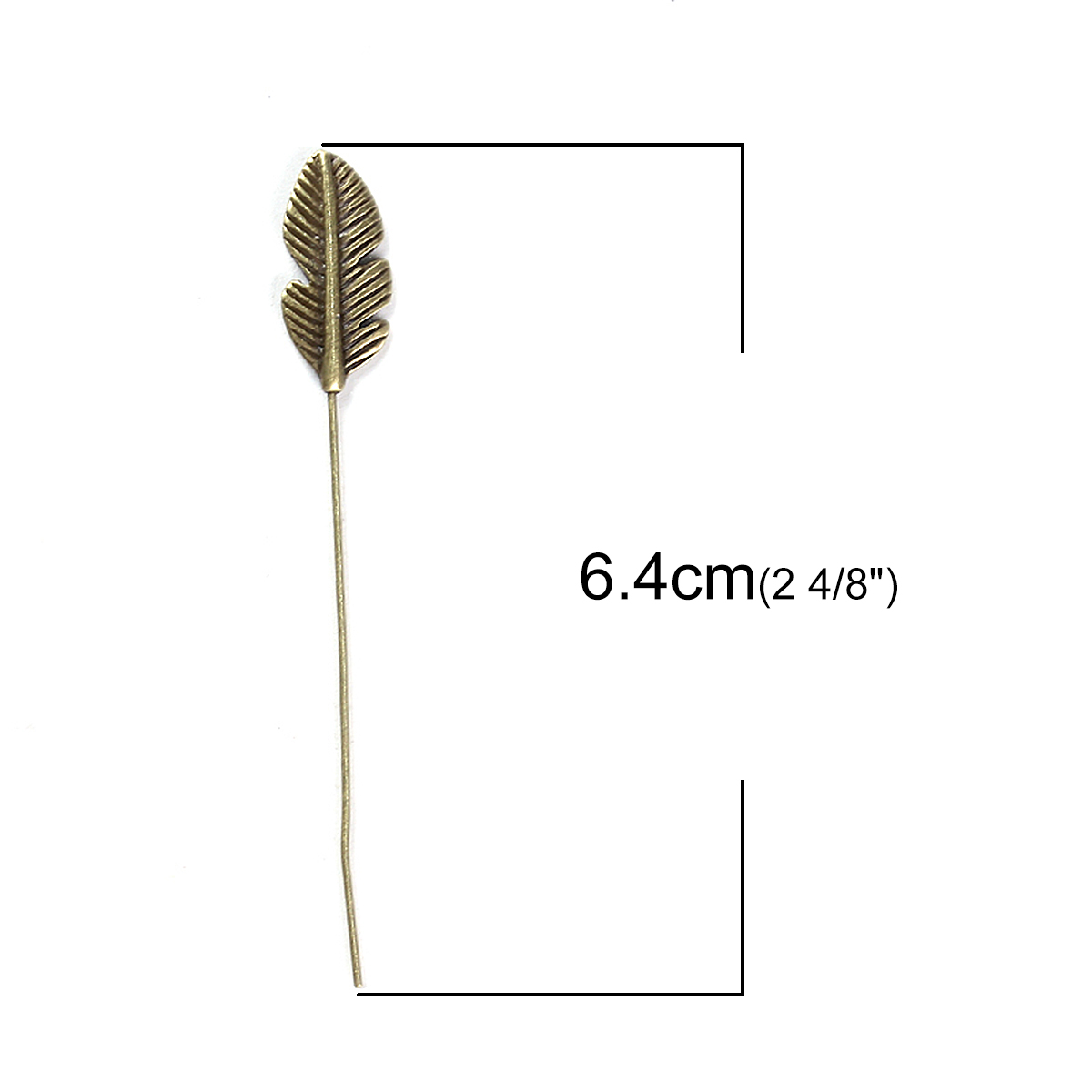 Immagine di Lega di Zinco Forma di Piuma Spilli Bronzo Antico lunghezza: 6.4cm, 0.7mm (21 misura), 5 Pz