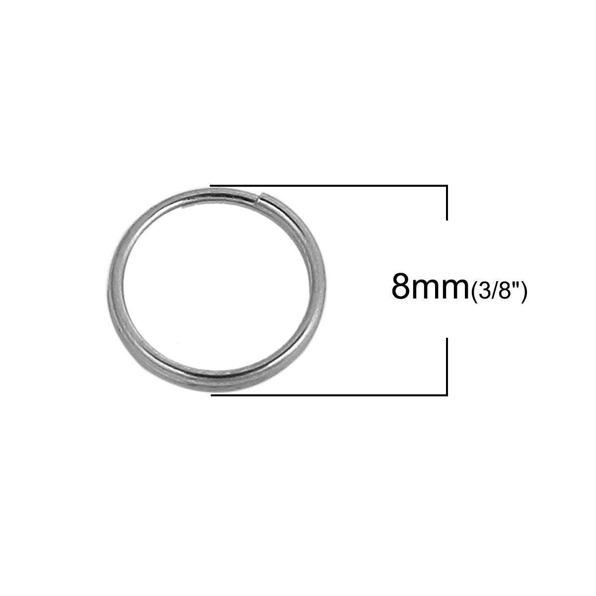 Picture of 500 PCs 8mm Dia., 0.6mm(23 gauge) 304 Stainless Steel Double Split Jump Rings Findings For Jewelry Making Silver Tone Round