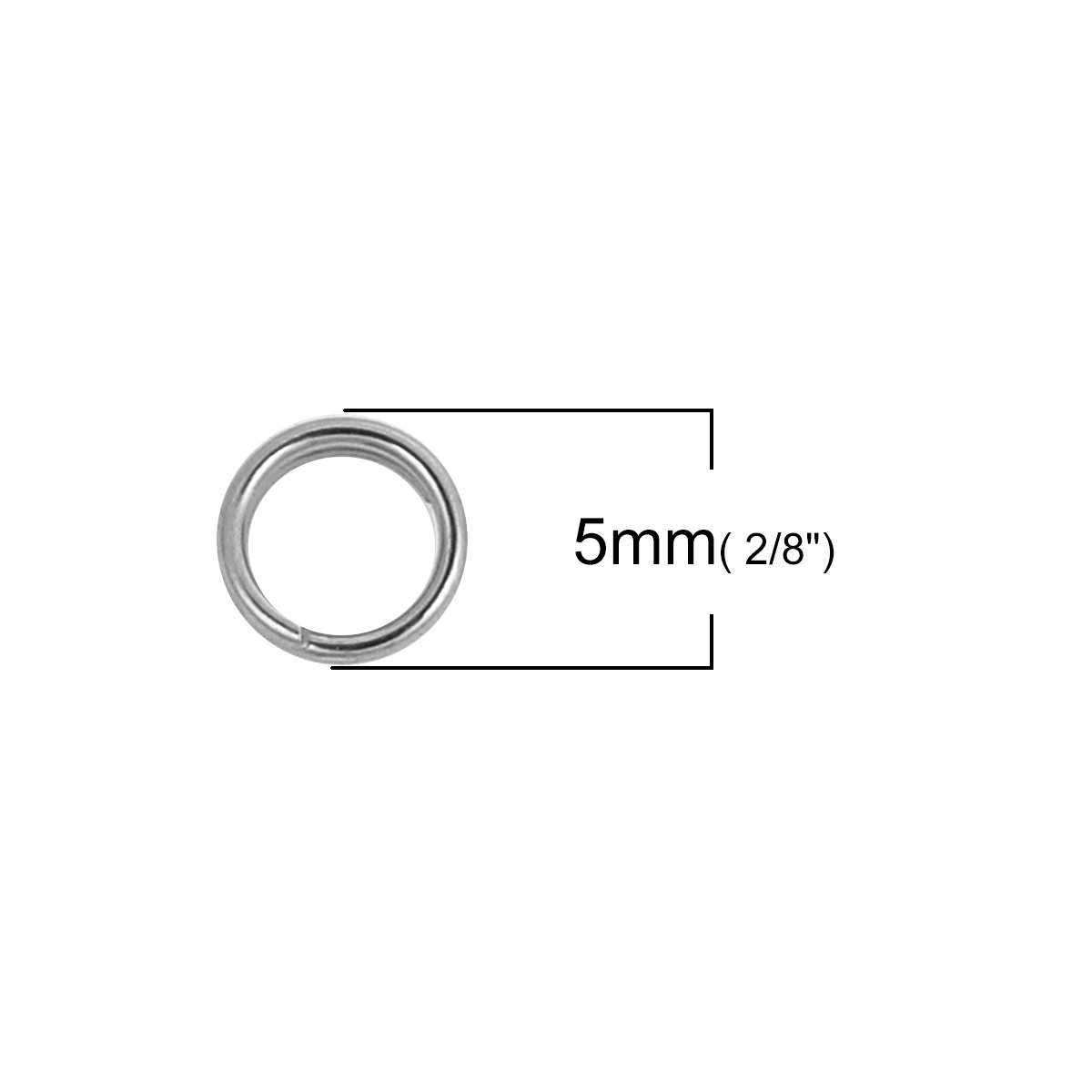Picture of 1000 PCs 5mm Dia., 0.6mm(23 gauge) 304 Stainless Steel Double Split Jump Rings Findings For Jewelry Making Silver Tone Round