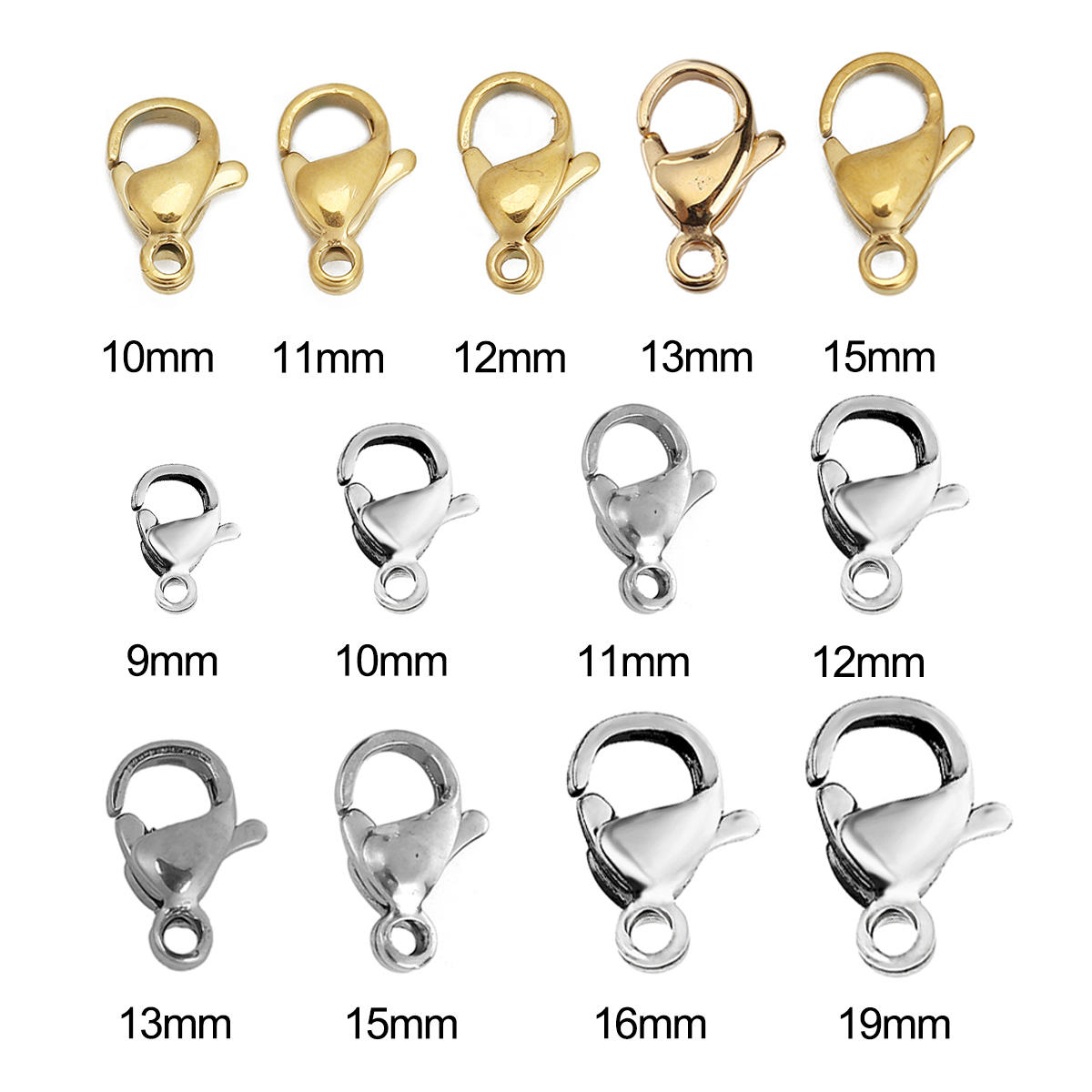 Picture of 304 Stainless Steel Lobster Clasp Findings Silver Tone 12mm x 7mm, 200 PCs