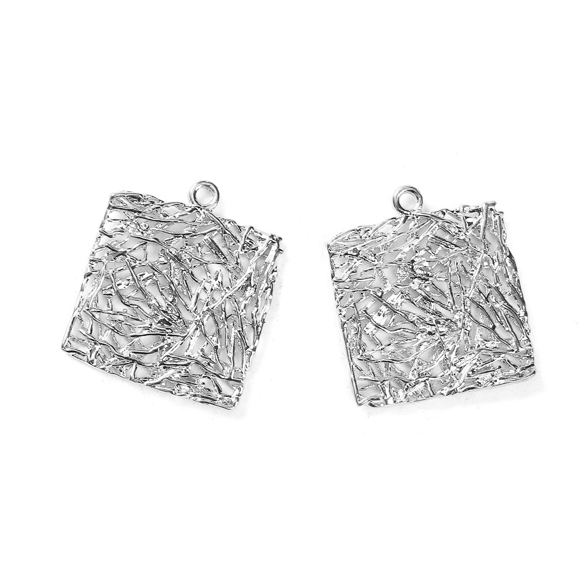 Picture of Brass Wire Charms Square Silver Plated Hollow 23mm( 7/8") x 20mm( 6/8"), 5 PCs
