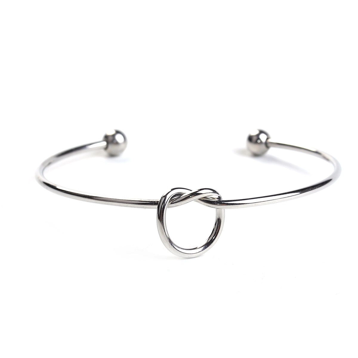 Image de 1 Pièce Bracelet Manchette Jonc Semi-Ouvert en 304 Acier Inoxydable Respectueux de la Nature Nœud D'Amour Argent Mat 6.1cm Dia.